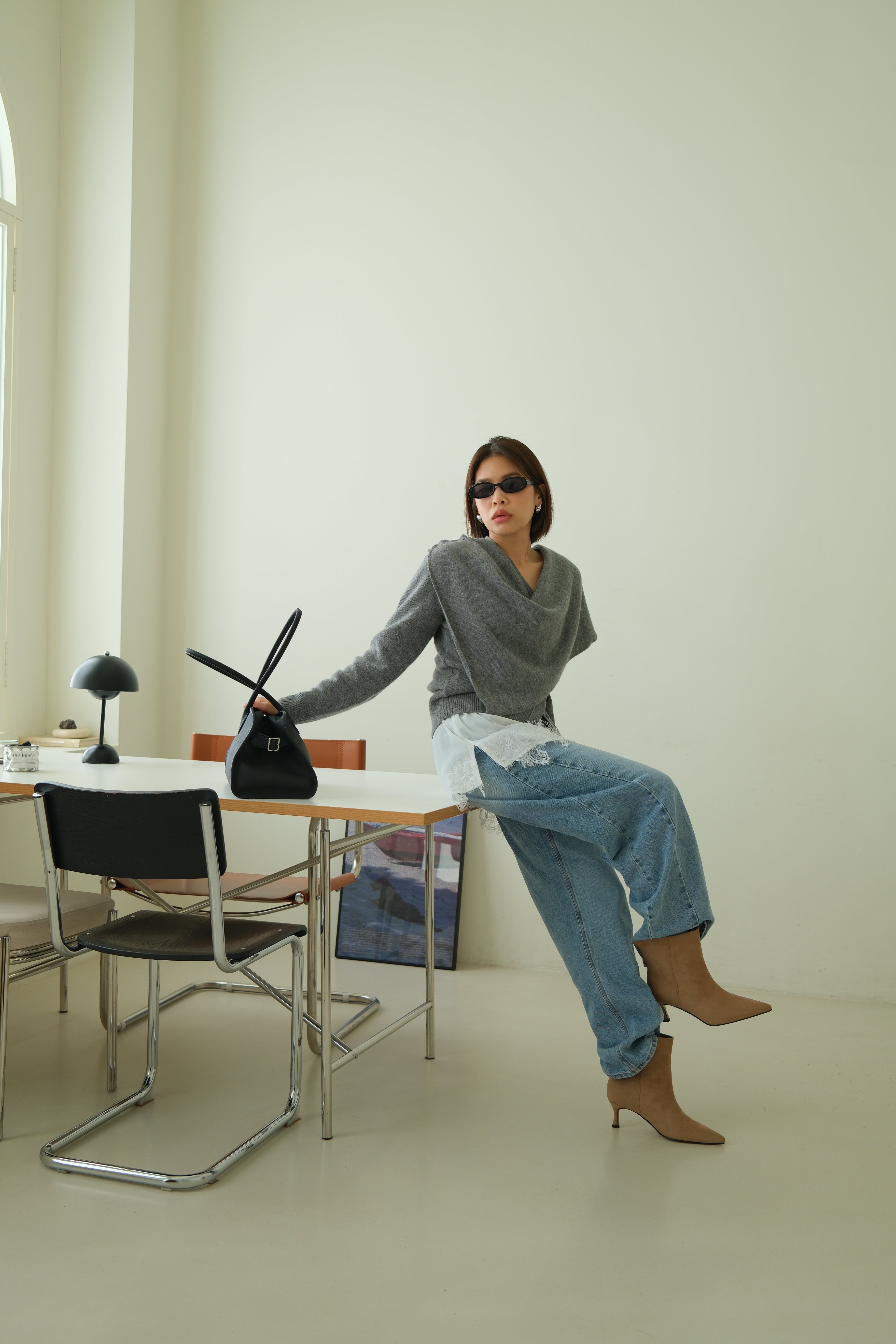 Rac scarf button cardigan (detachable scarf)