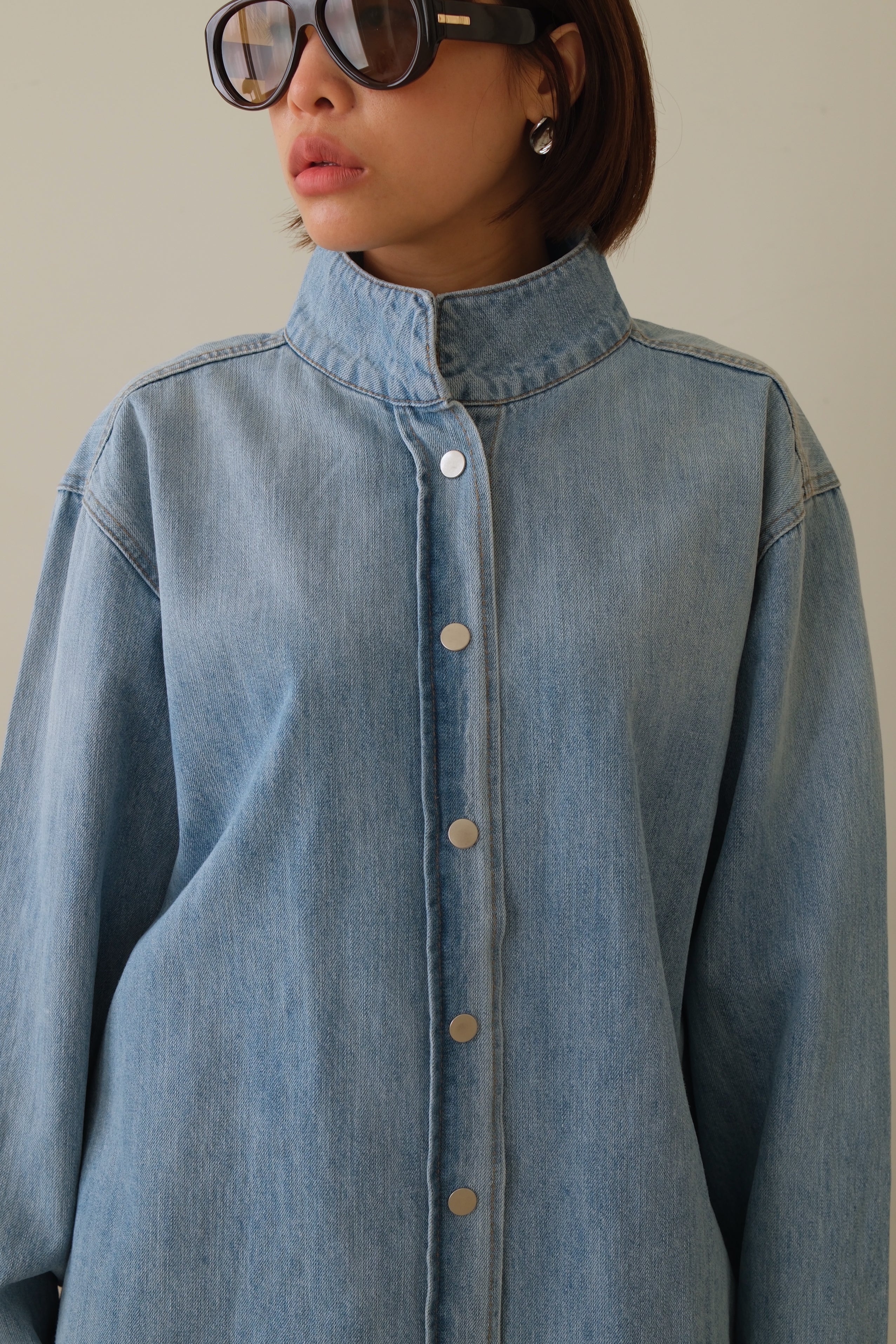 Mandarin Collar Denim Shirt Jacket