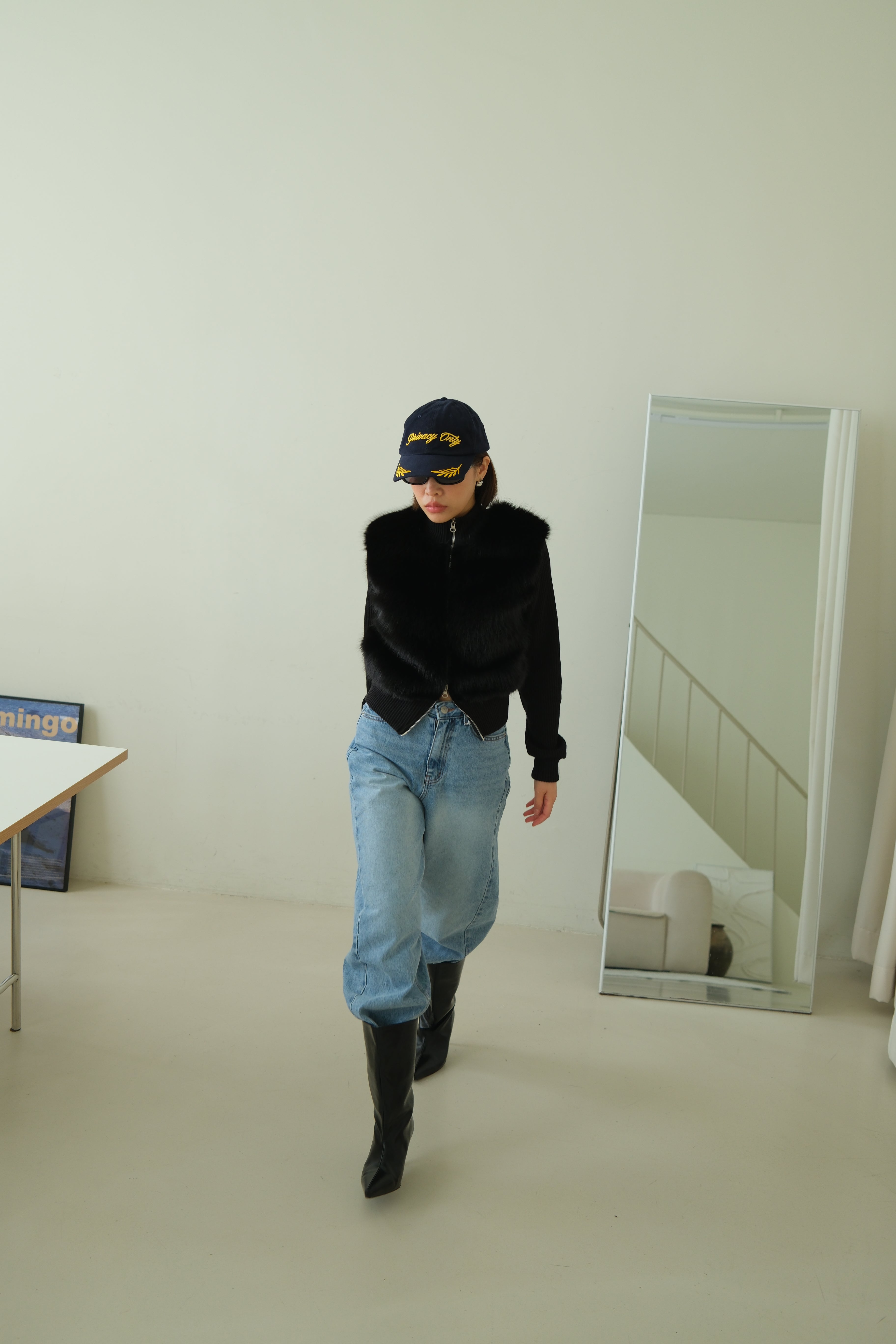 Shaw half faux fur zip up cardigan