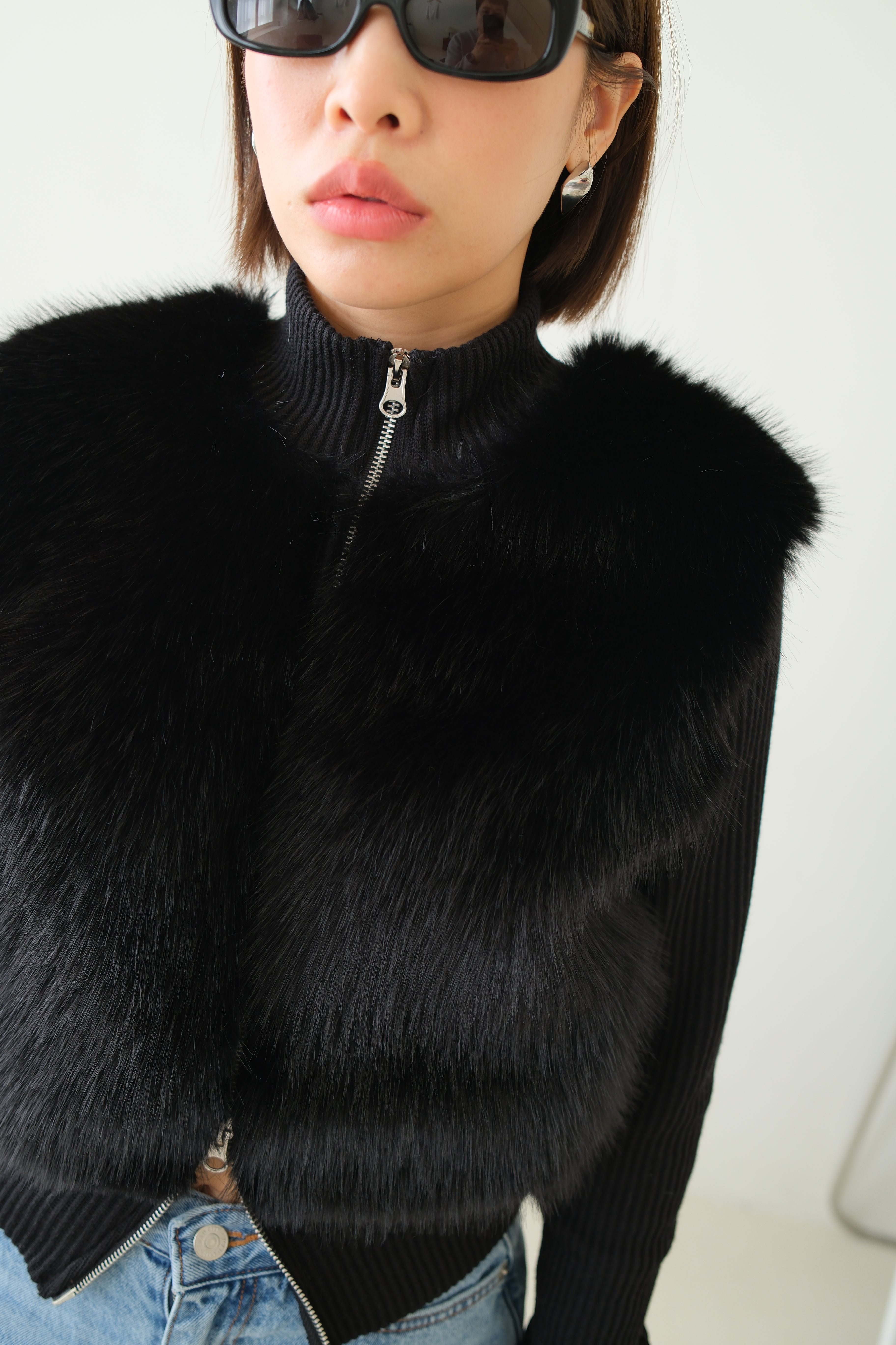 Shaw half faux fur zip up cardigan