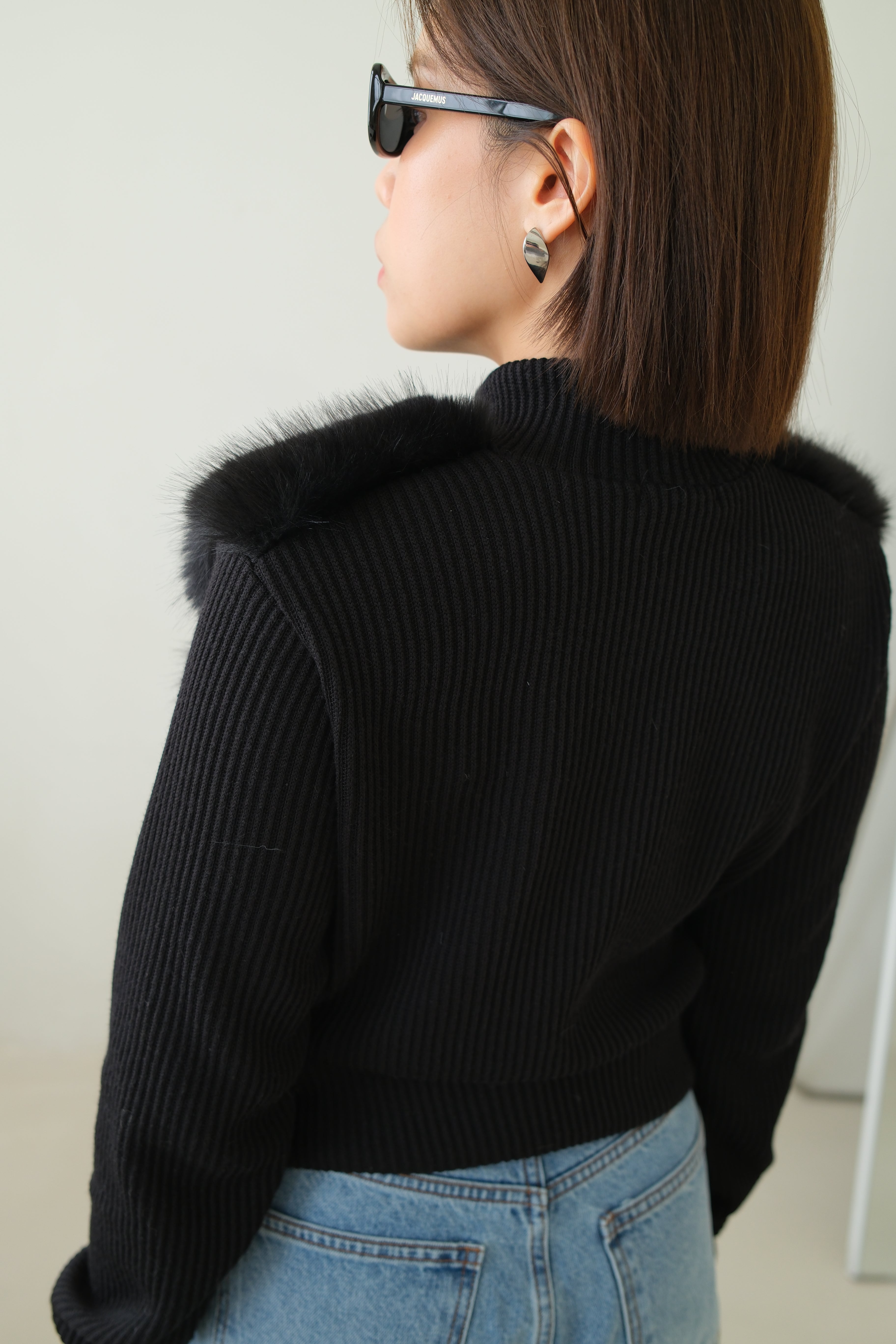 Shaw half faux fur zip up cardigan