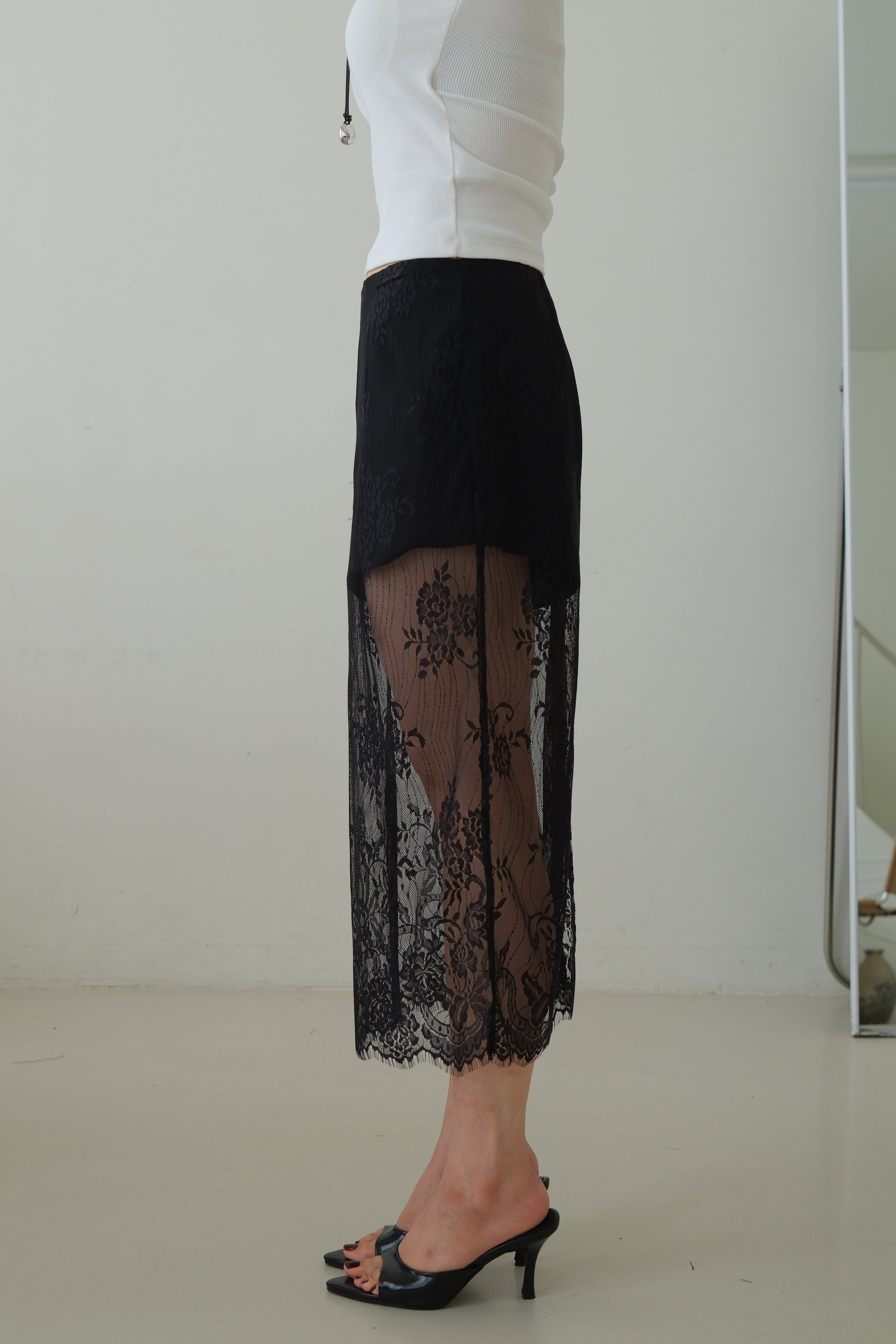 Shaw Sheer Lace Midi Skirt with Inner Shorts