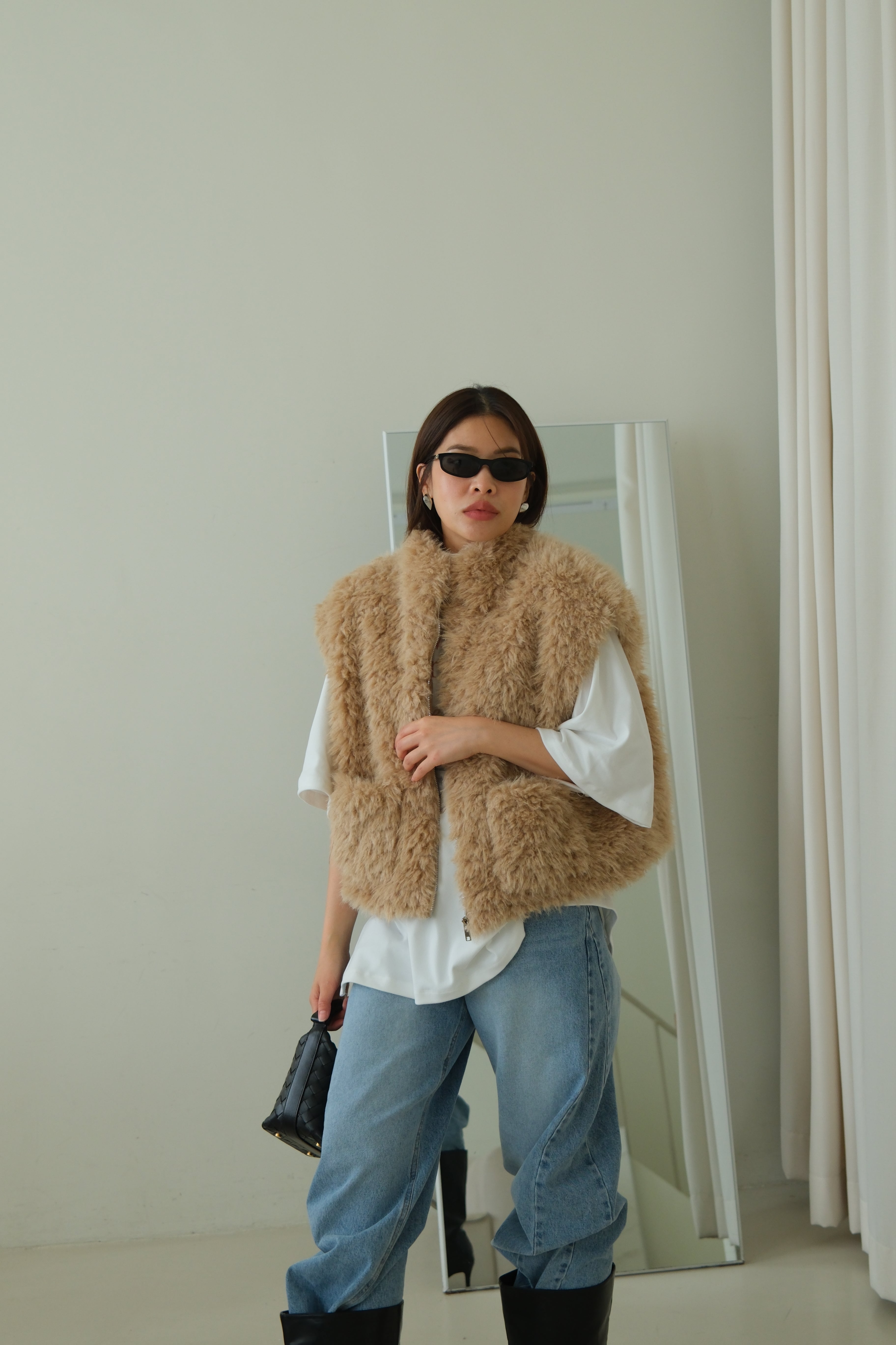 Copen fluffy vest (Adjustable drawstring hem)