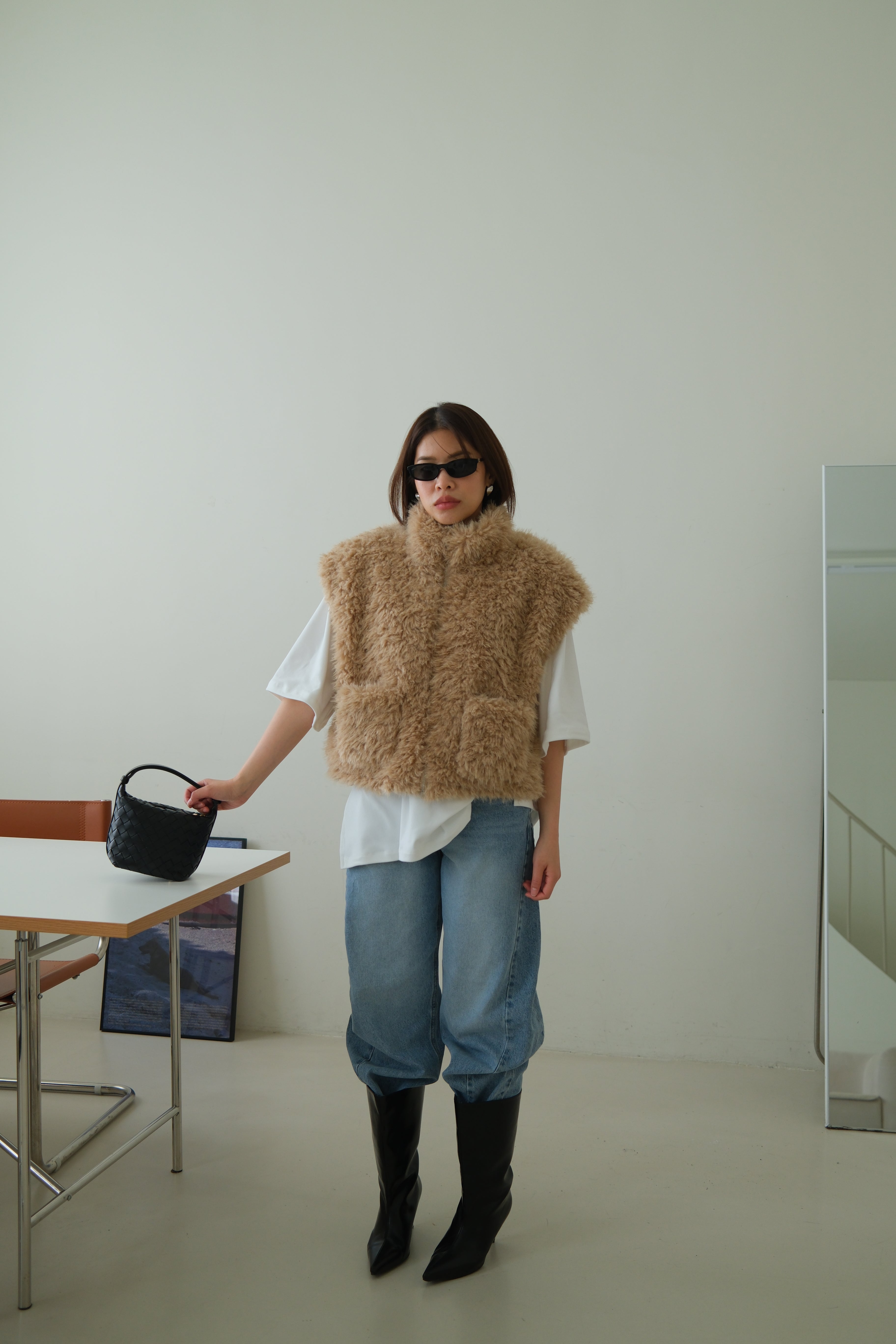 Copen fluffy vest (Adjustable drawstring hem)