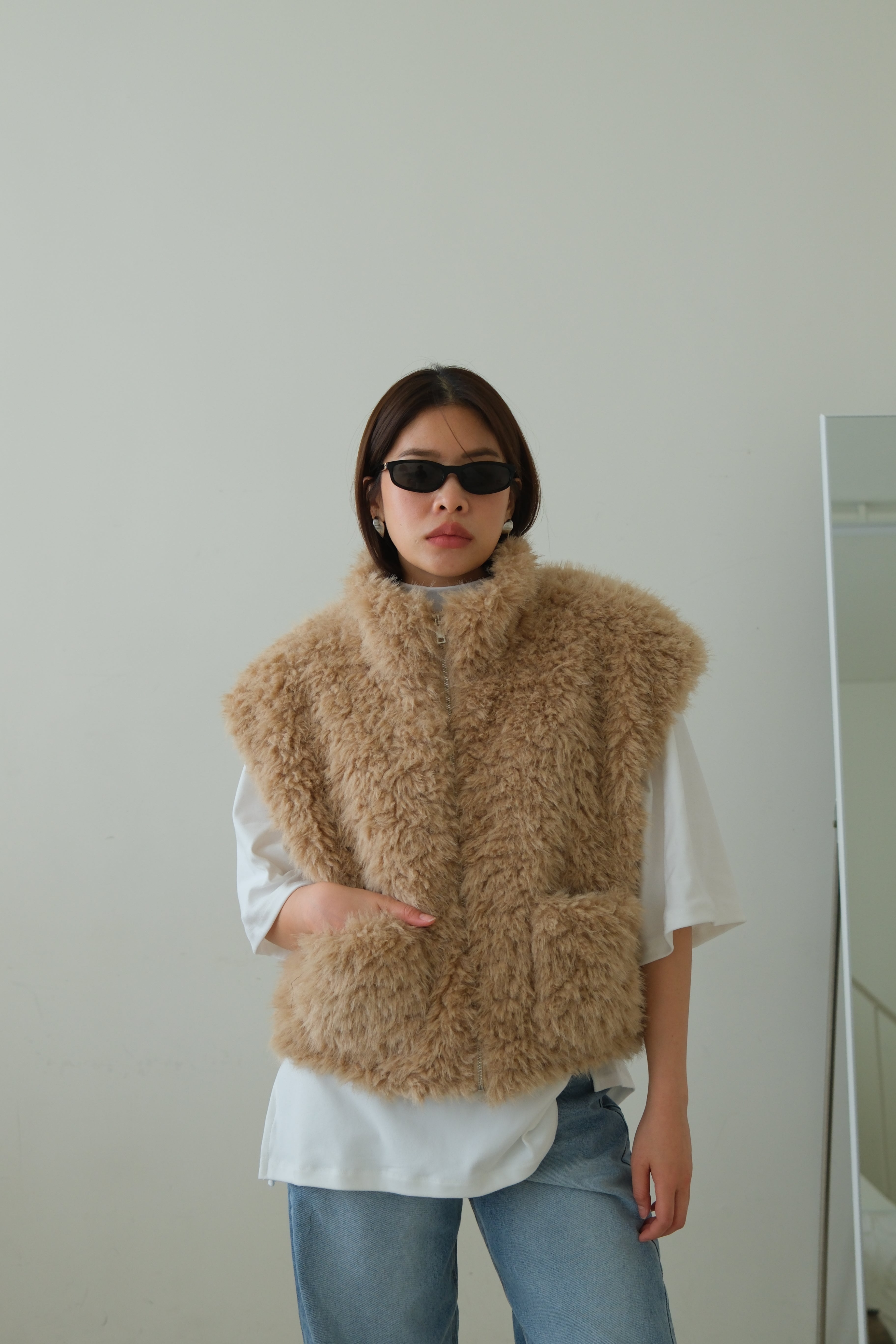 Copen fluffy vest (Adjustable drawstring hem)