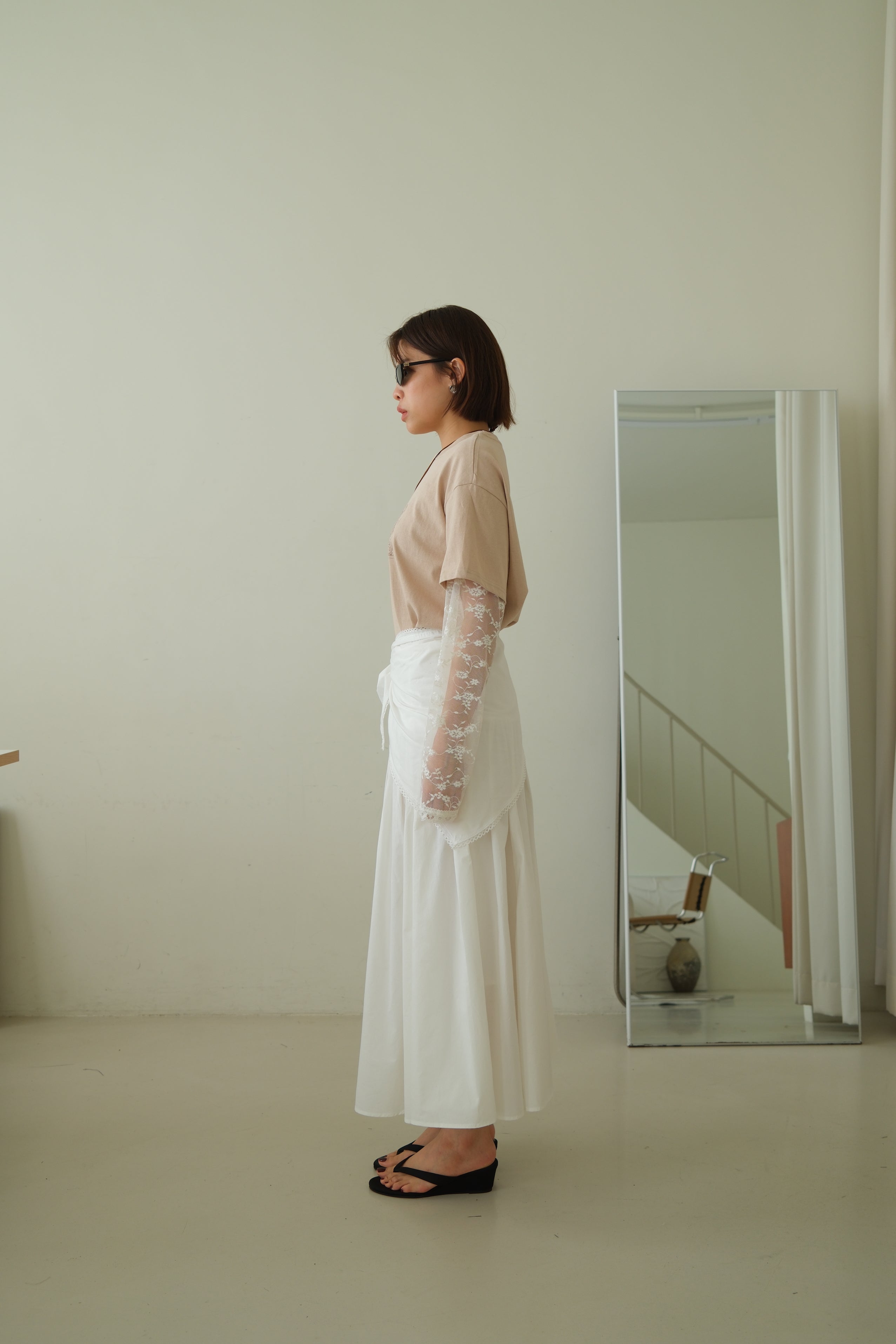 Cotton Maxi Skirt with Lace Tie Waist