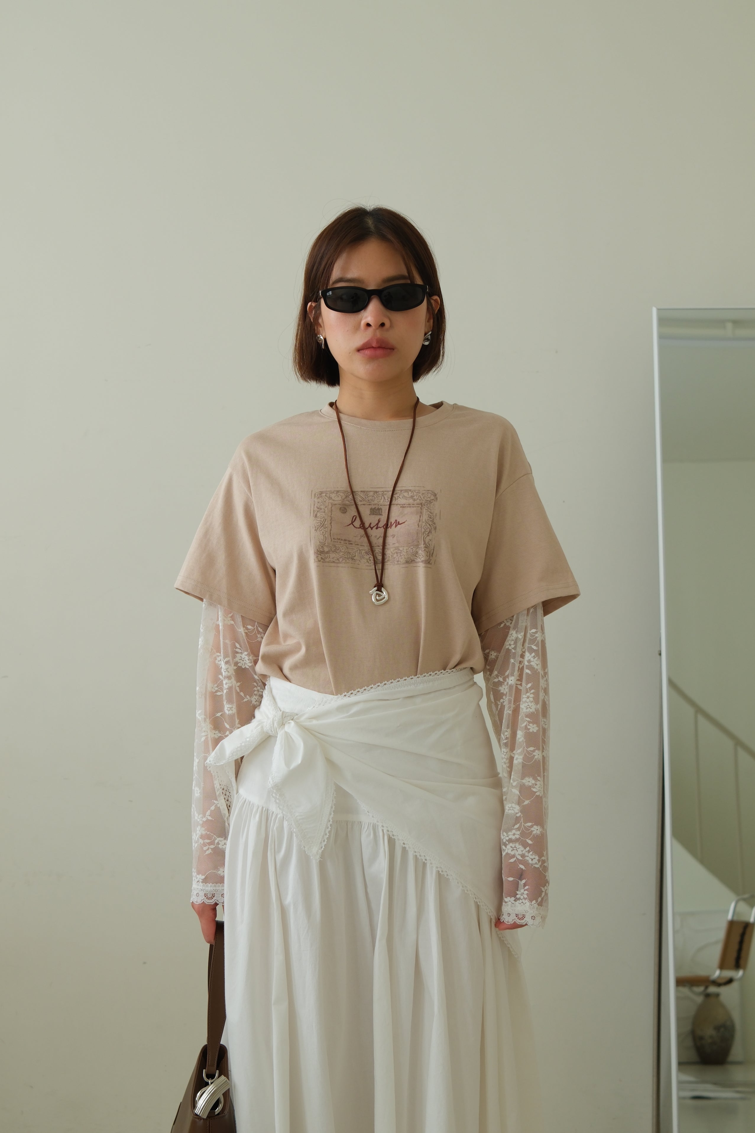 Elois Lace Sleeve Layered Tee