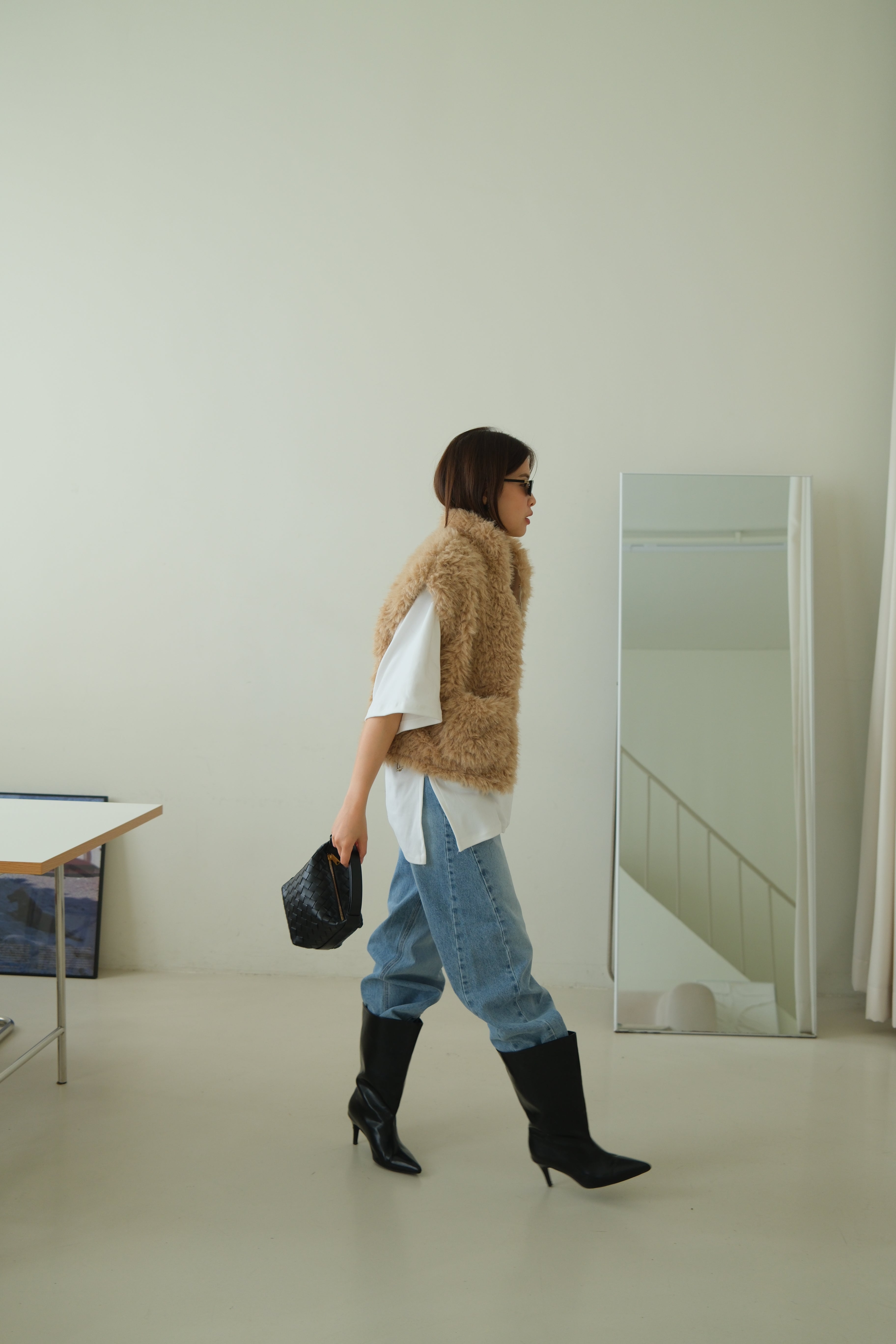 Copen fluffy vest (Adjustable drawstring hem)