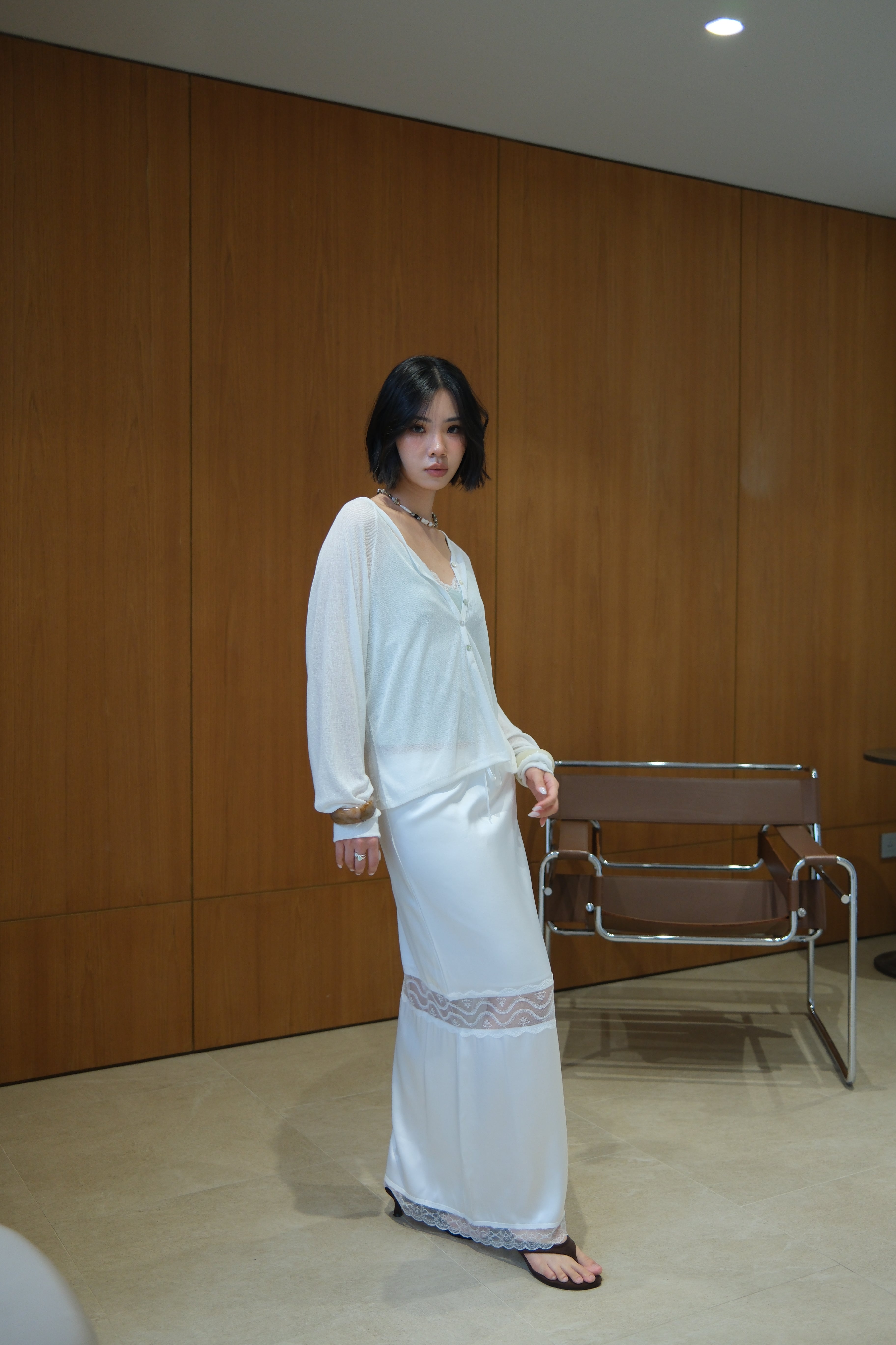Glow & Mesh Silky maxi Skirt