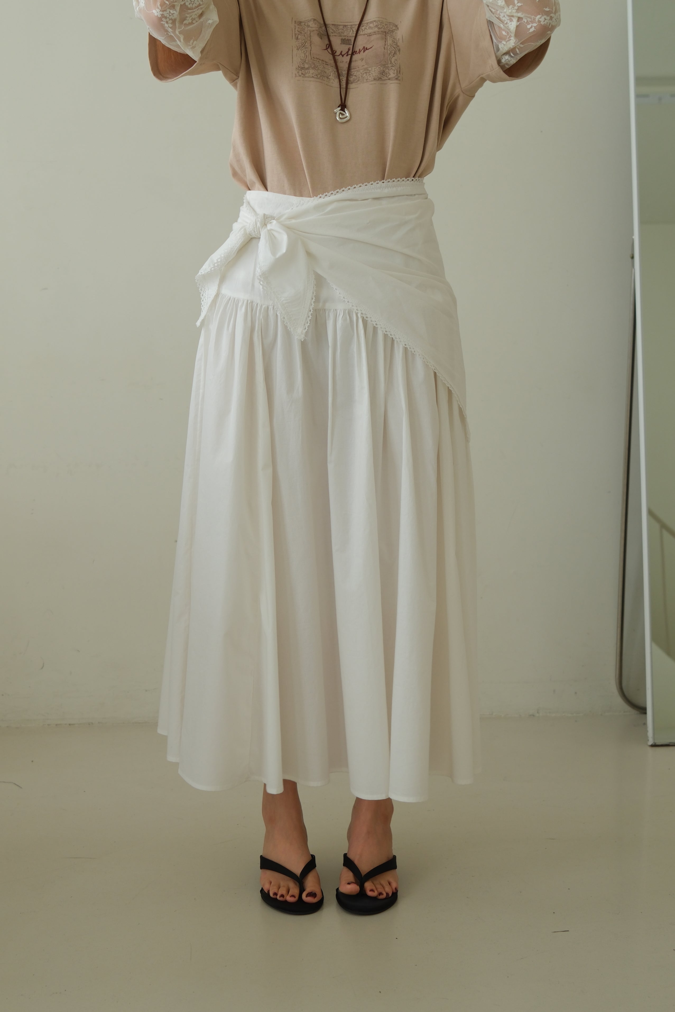 Cotton Maxi Skirt with Lace Tie Waist