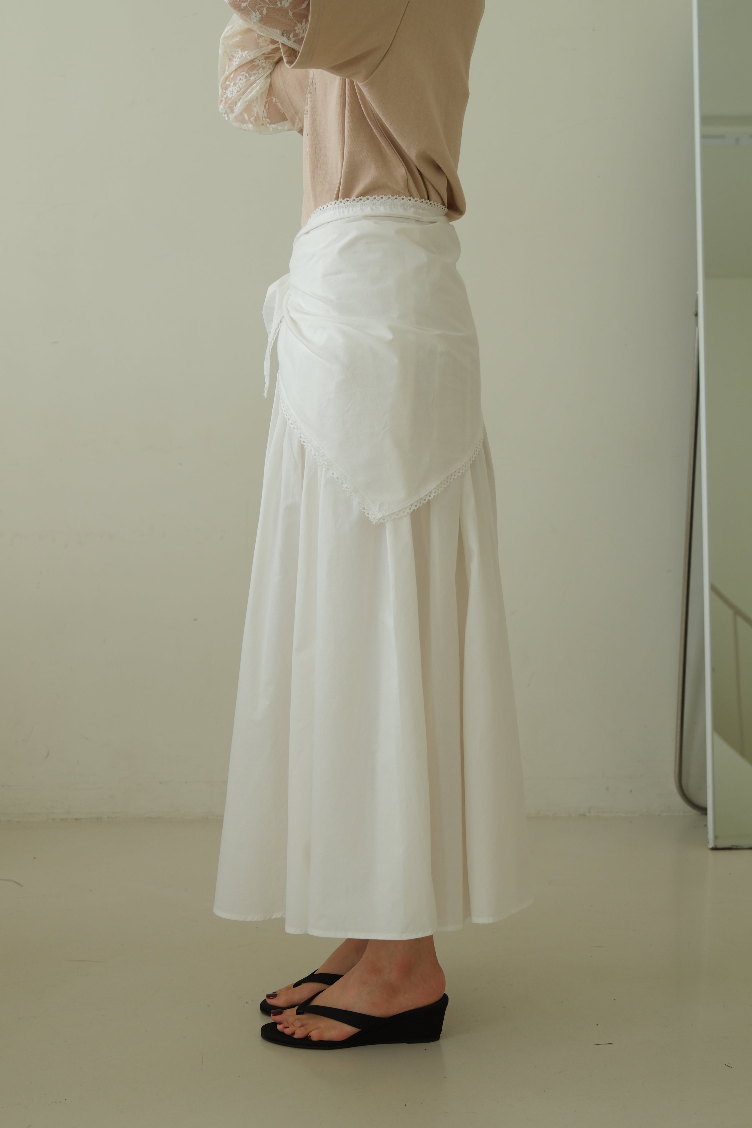 Cotton Maxi Skirt with Lace Tie Waist