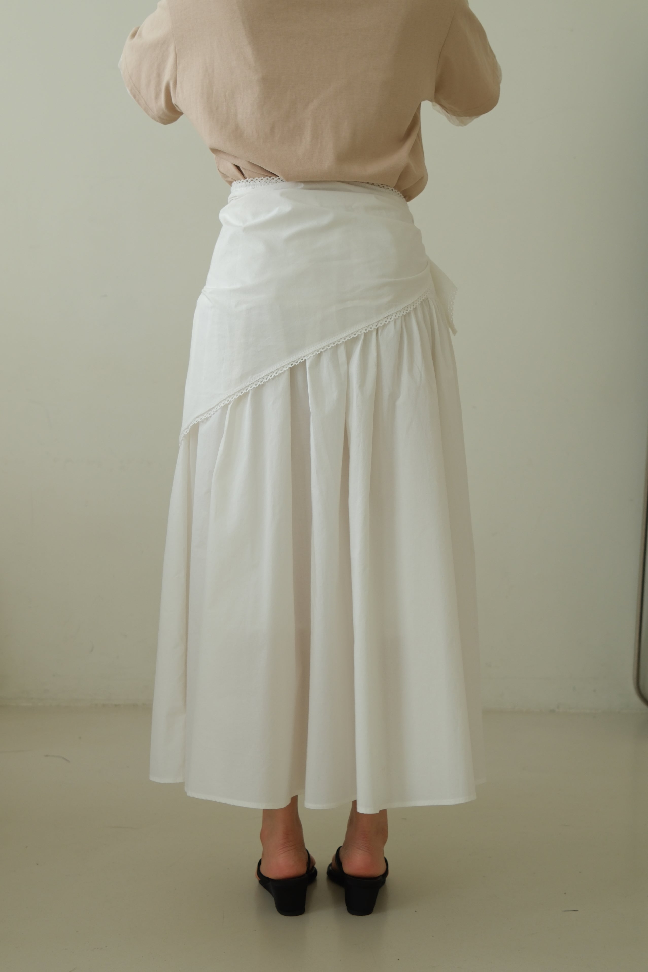 Cotton Maxi Skirt with Lace Tie Waist