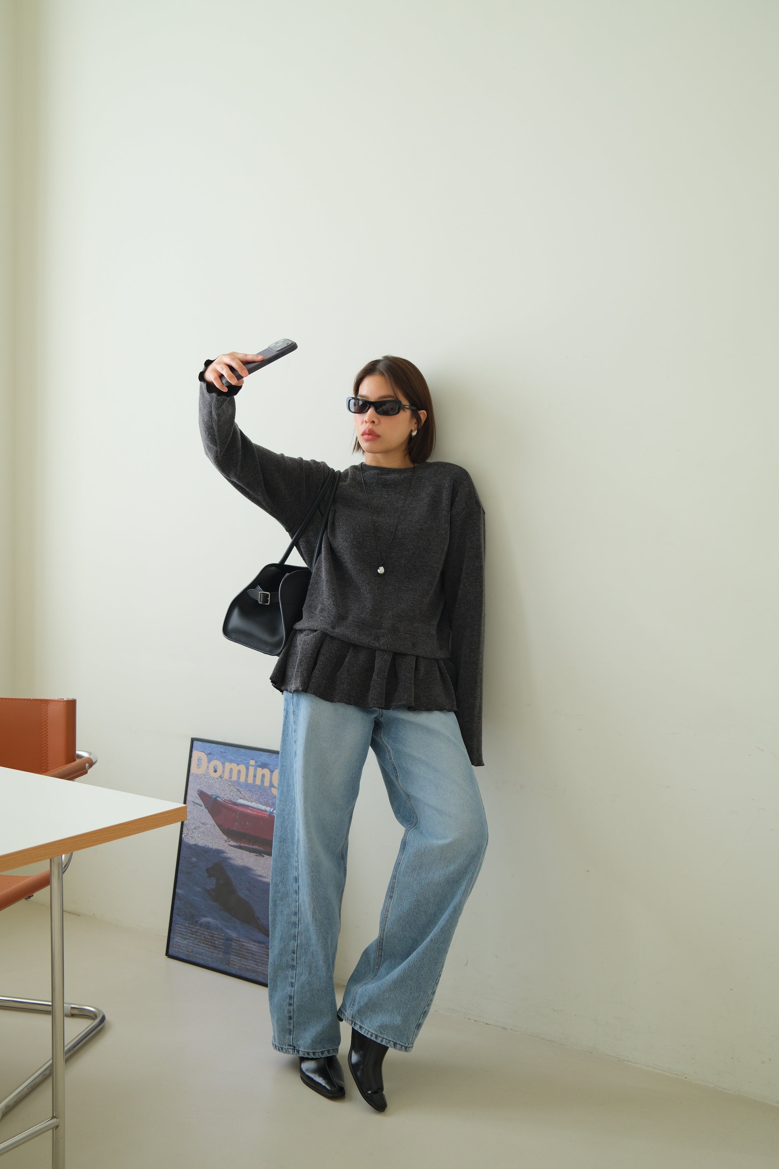 Malty peplum hem knit sweater (Detachable ruffled hem with button)