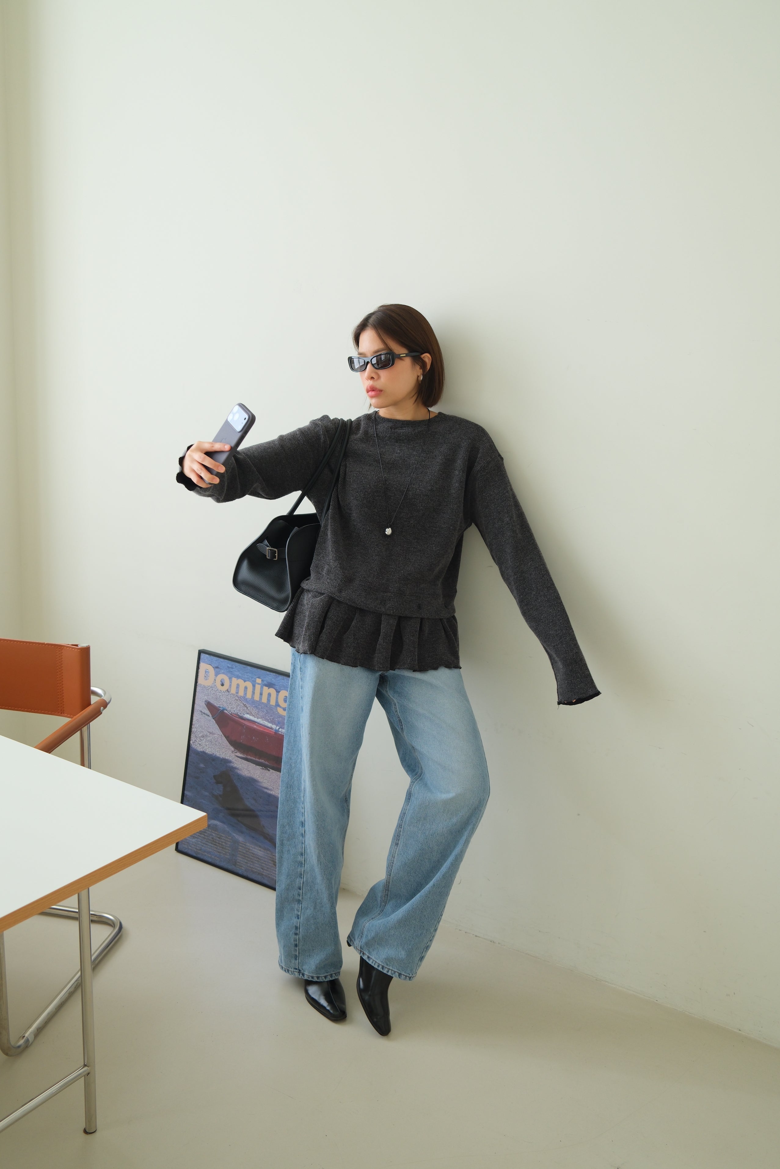 Malty peplum hem knit sweater (Detachable ruffled hem with button)