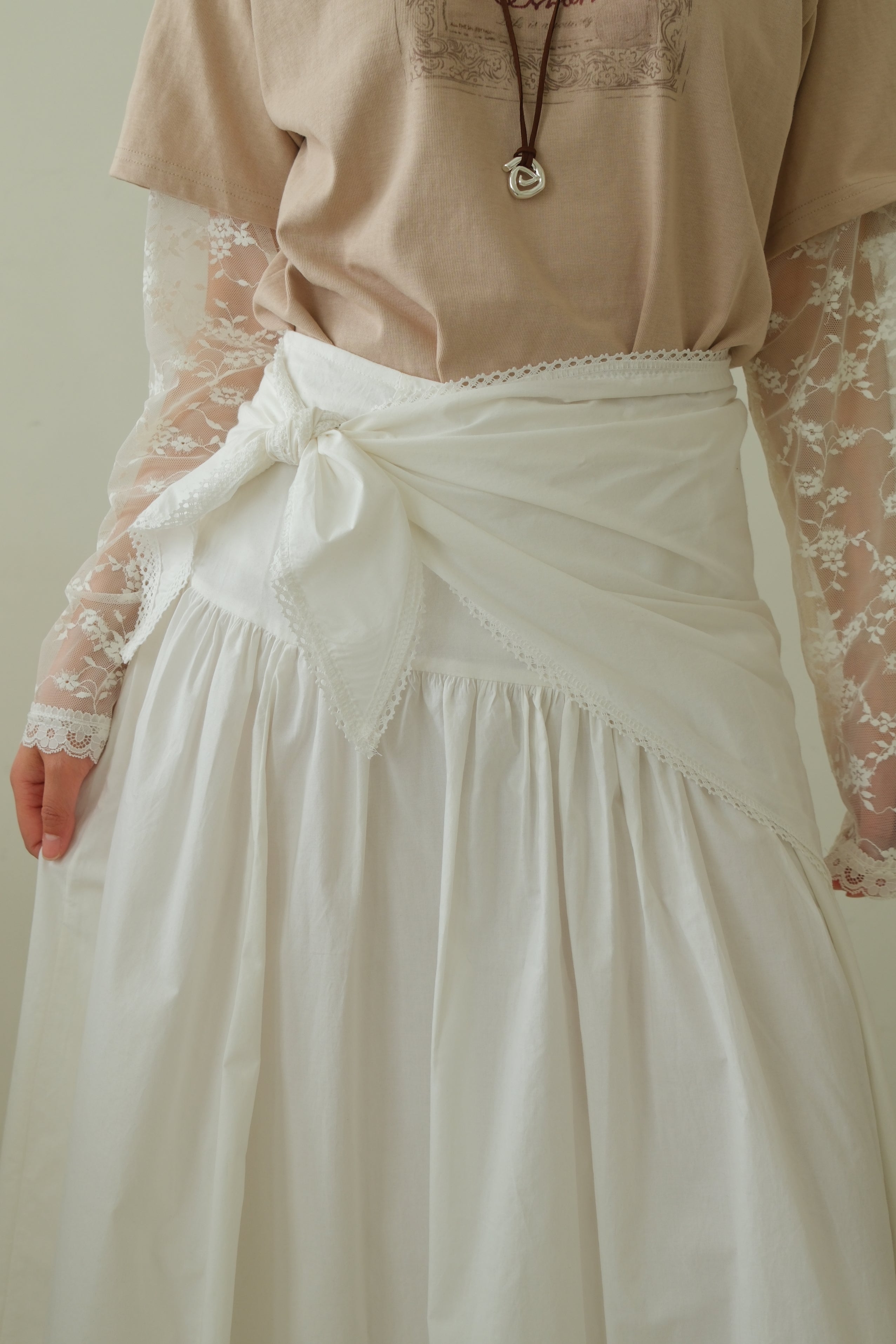 Cotton Maxi Skirt with Lace Tie Waist