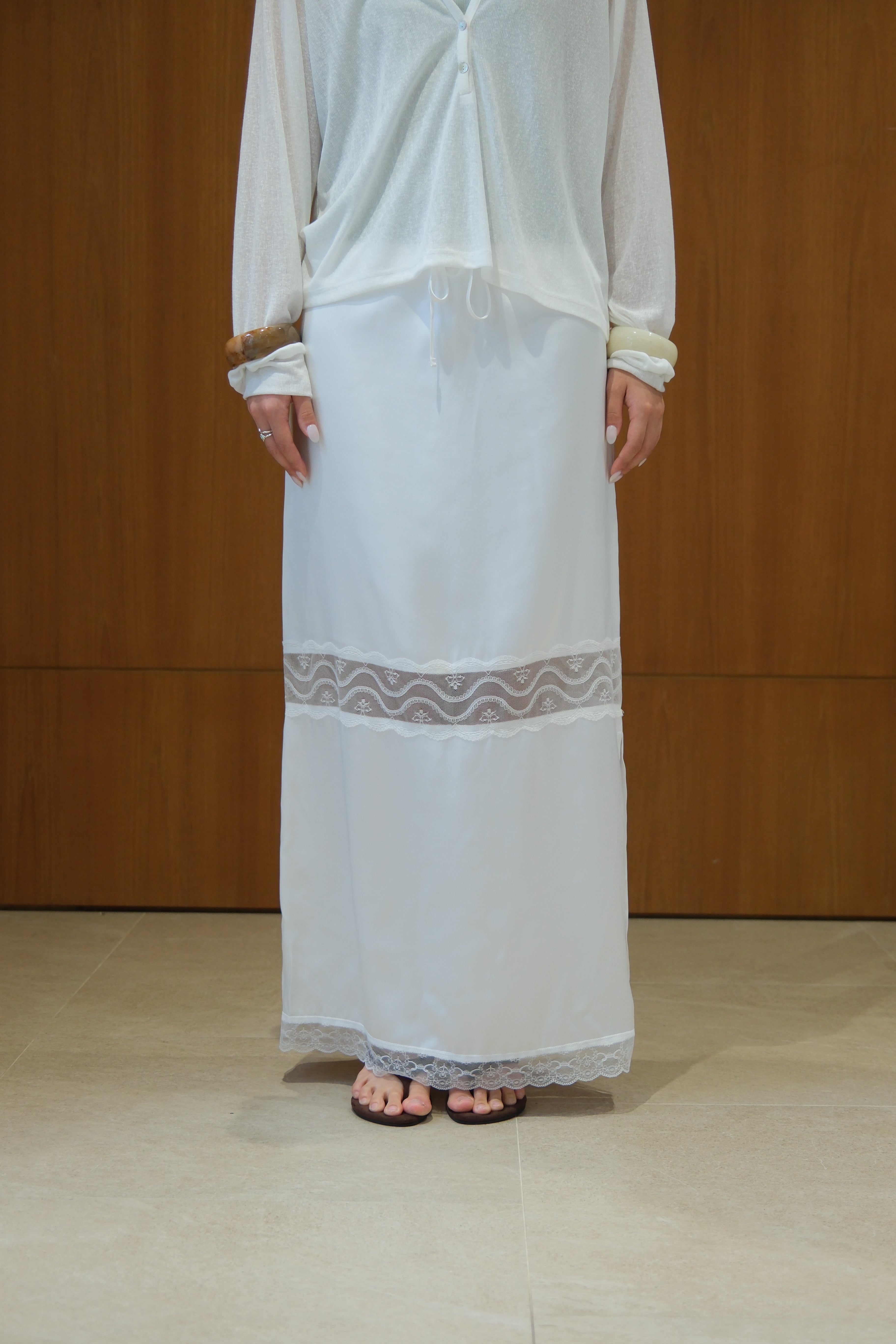 Glow & Mesh Silky maxi Skirt