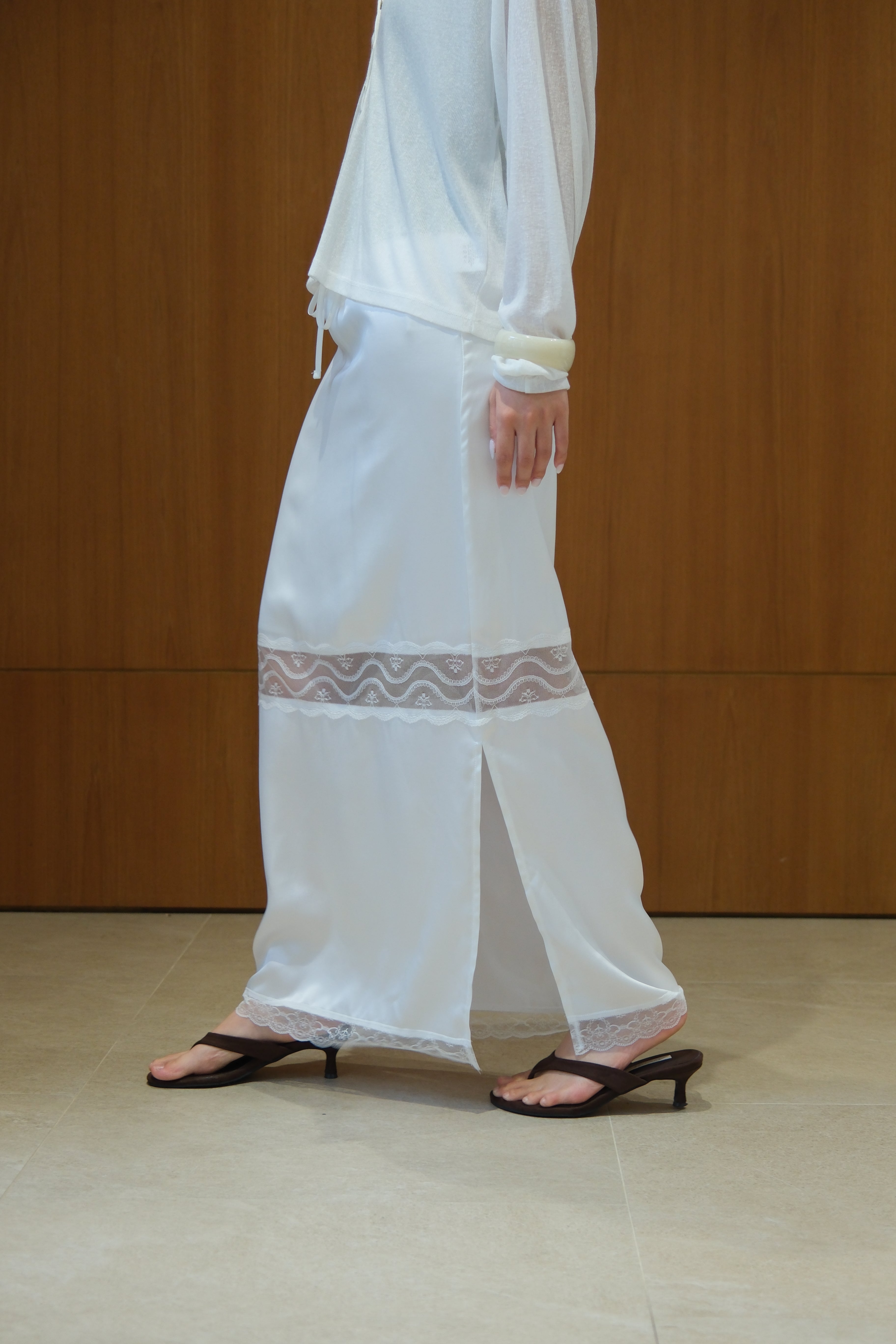 Glow & Mesh Silky maxi Skirt