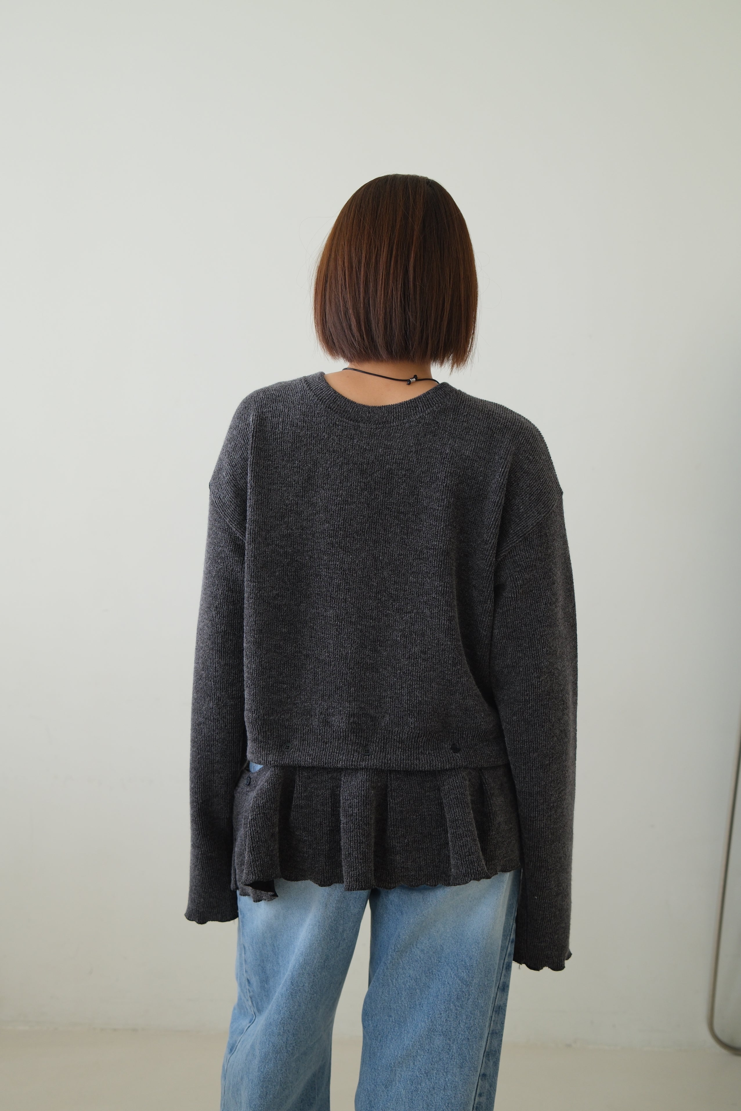 Malty peplum hem knit sweater (Detachable ruffled hem with button)