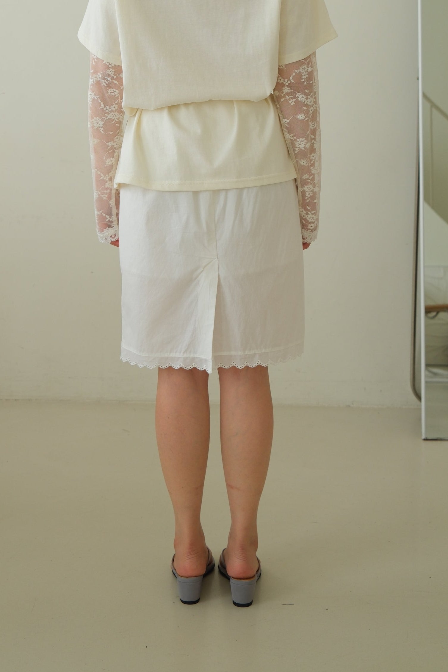 Coral Cotton Lace Hem Midi Skirt