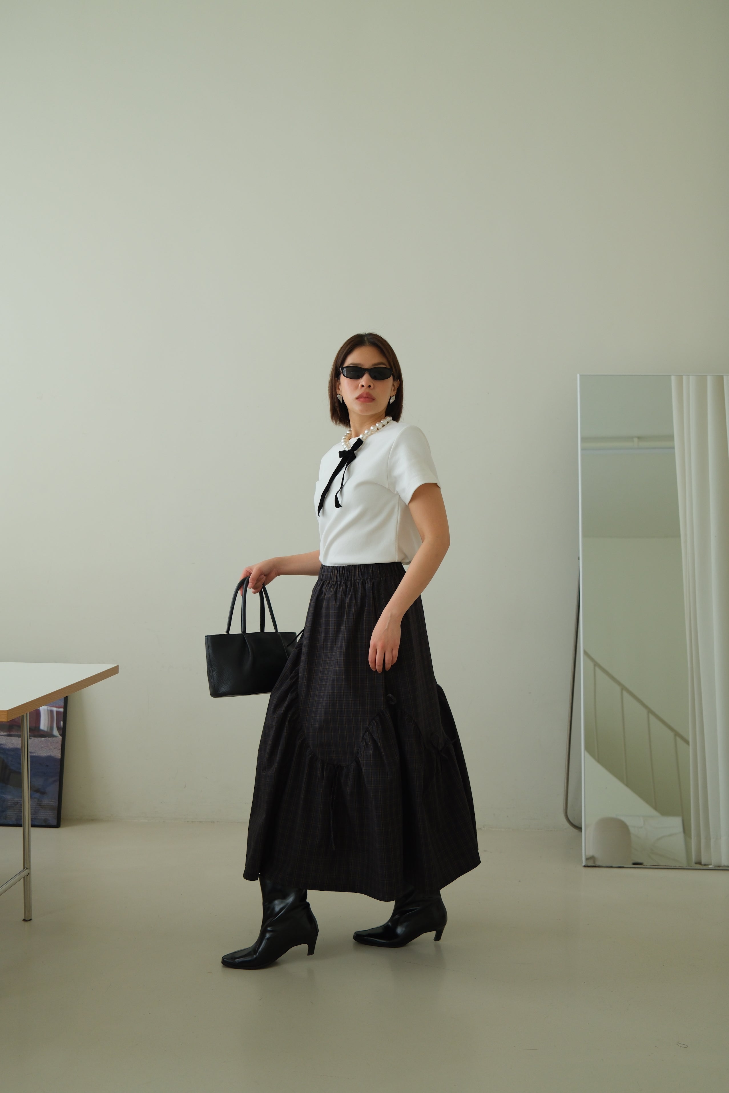 plaid wavey maxi skirt