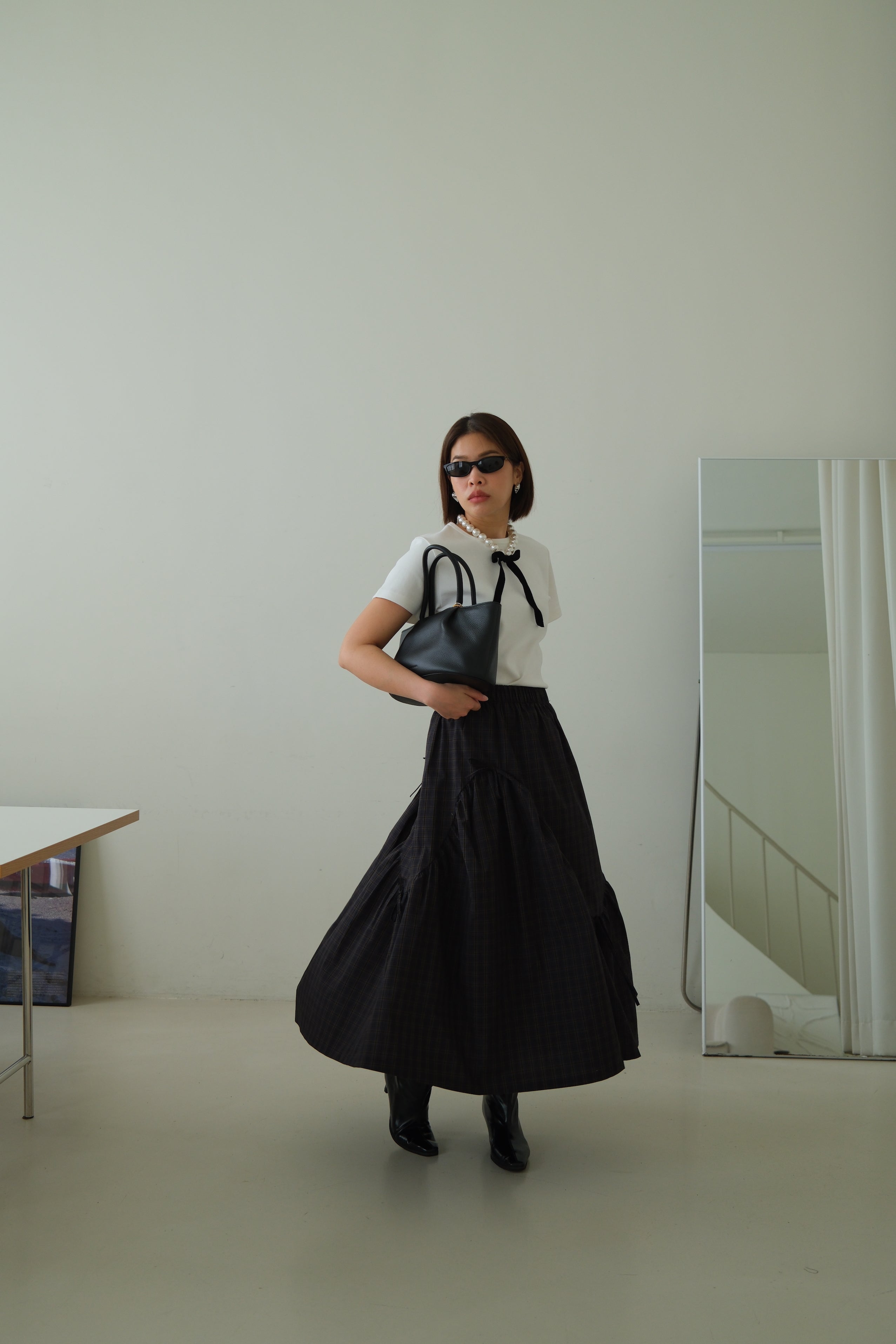 plaid wavey maxi skirt