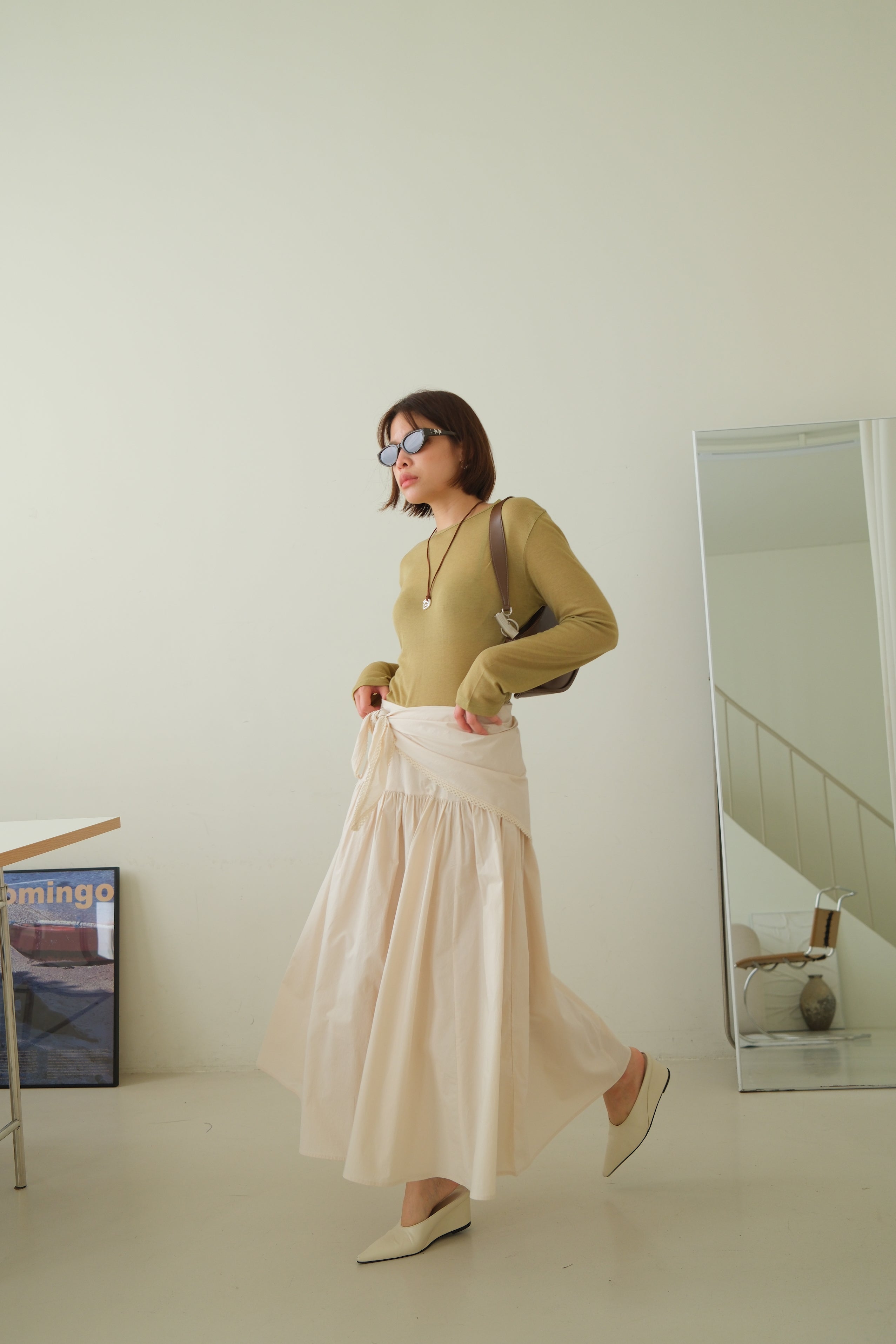 Cotton Maxi Skirt with Lace Tie Waist