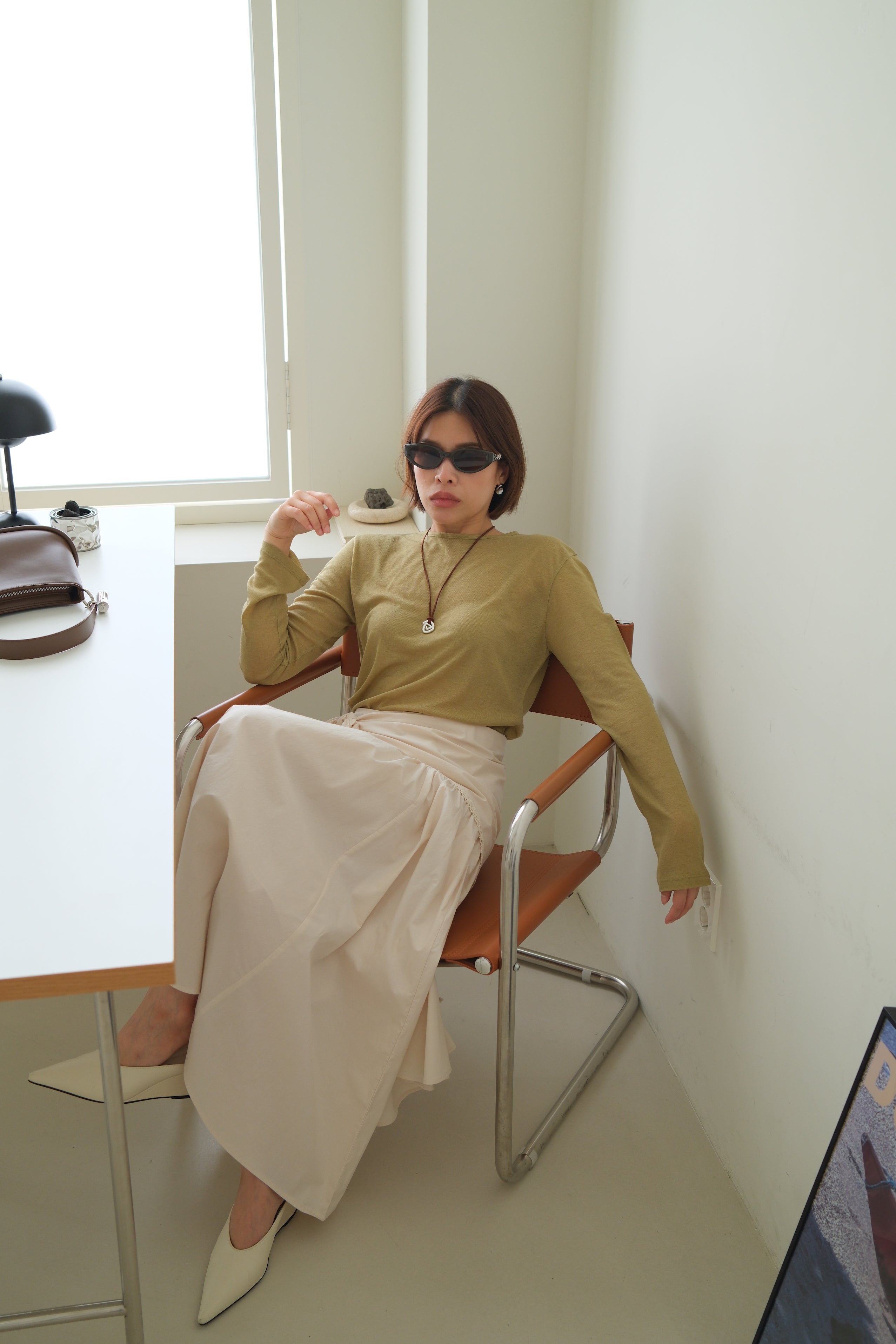 Cotton Maxi Skirt with Lace Tie Waist