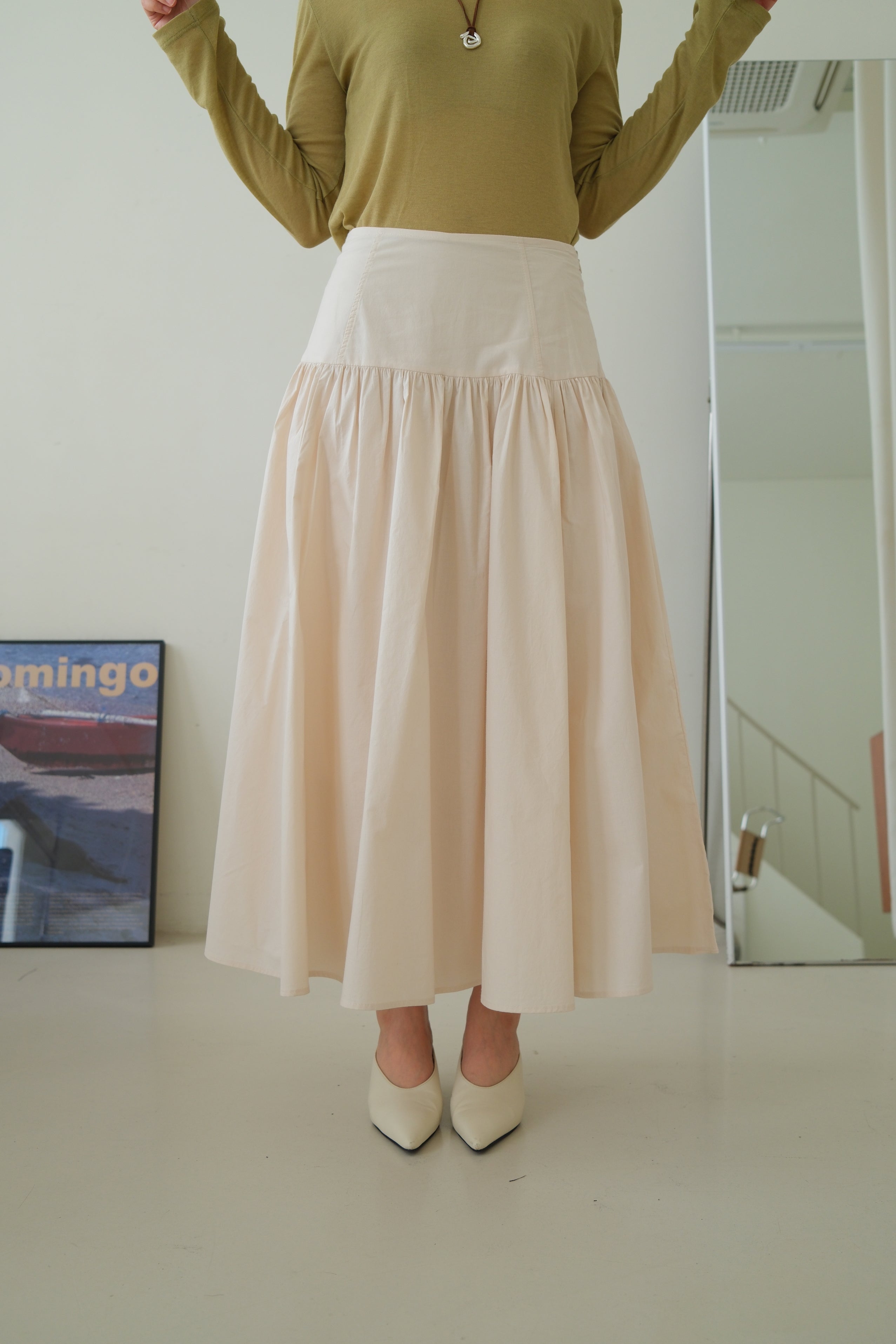 Cotton Maxi Skirt with Lace Tie Waist
