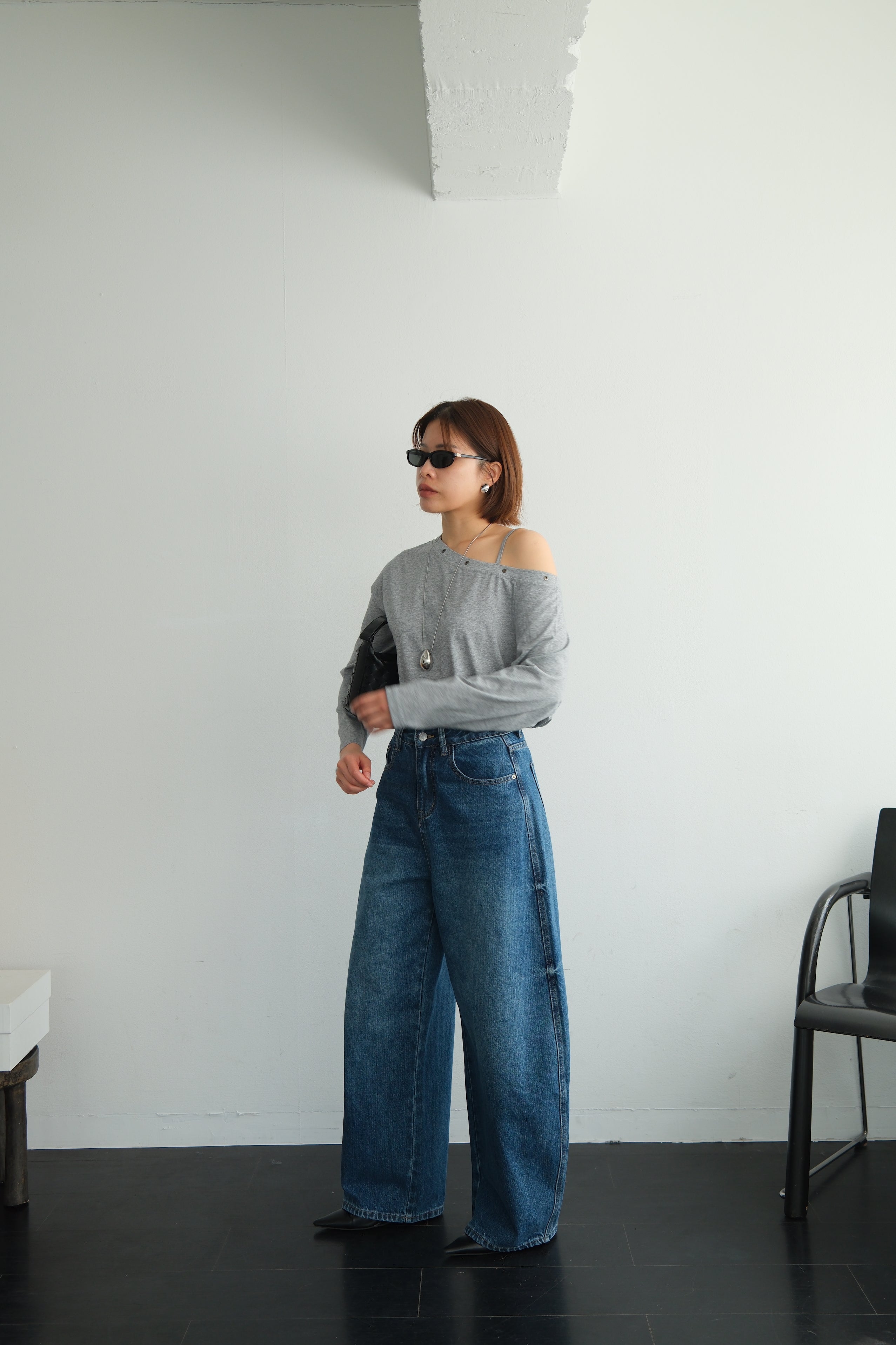 Asymmetric Shoulder Eyelet Top
