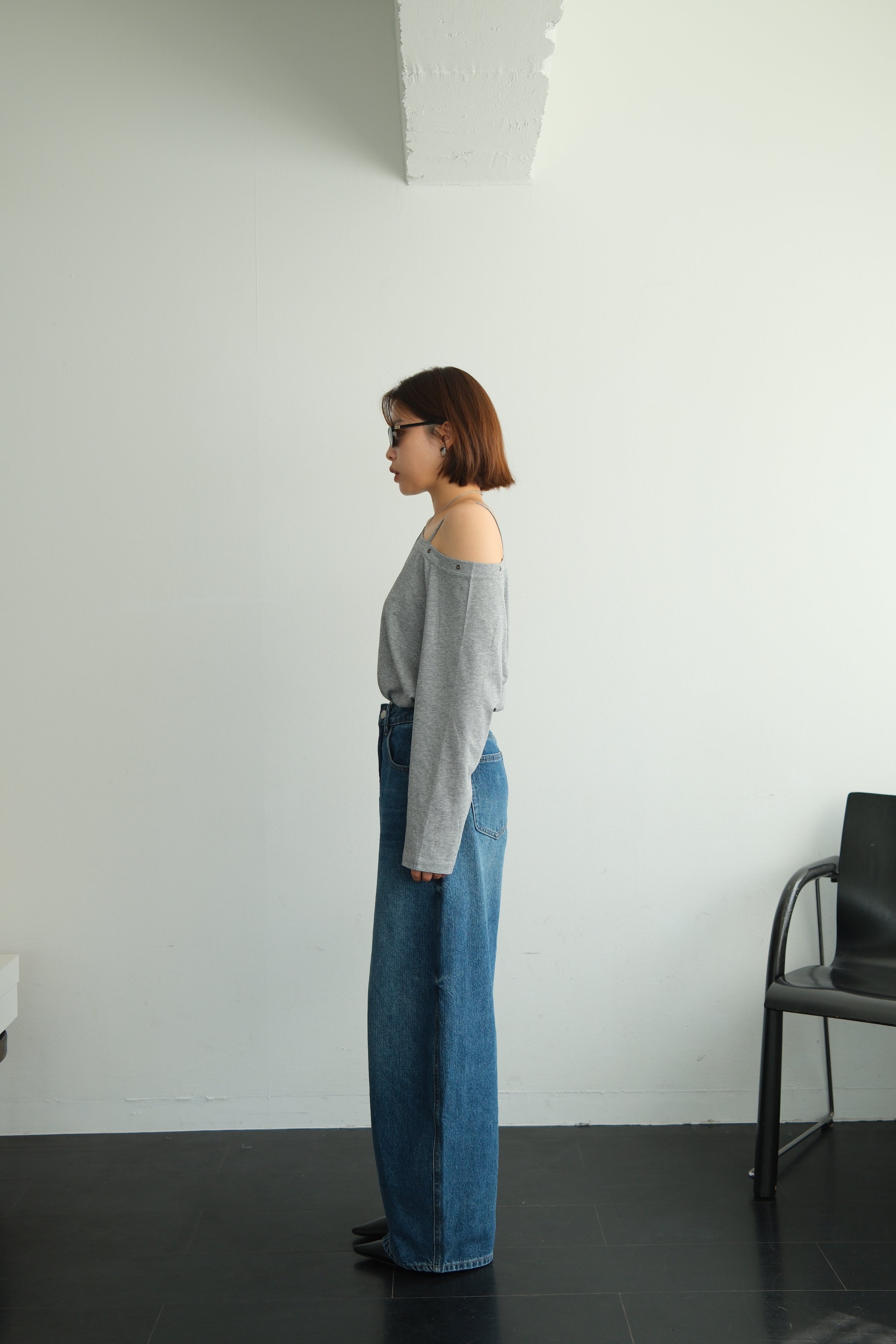 Asymmetric Shoulder Eyelet Top