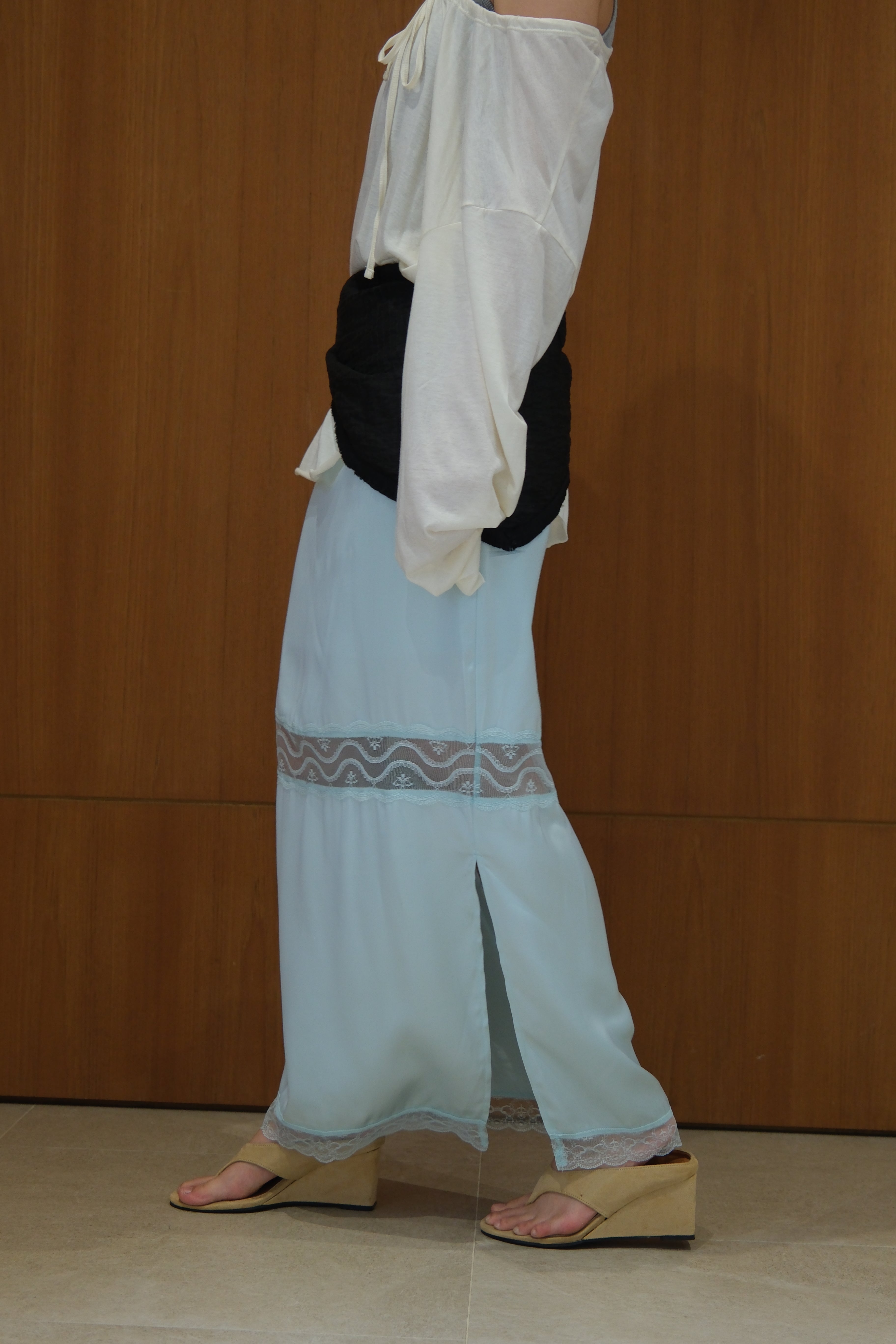 Glow & Mesh Silky maxi Skirt