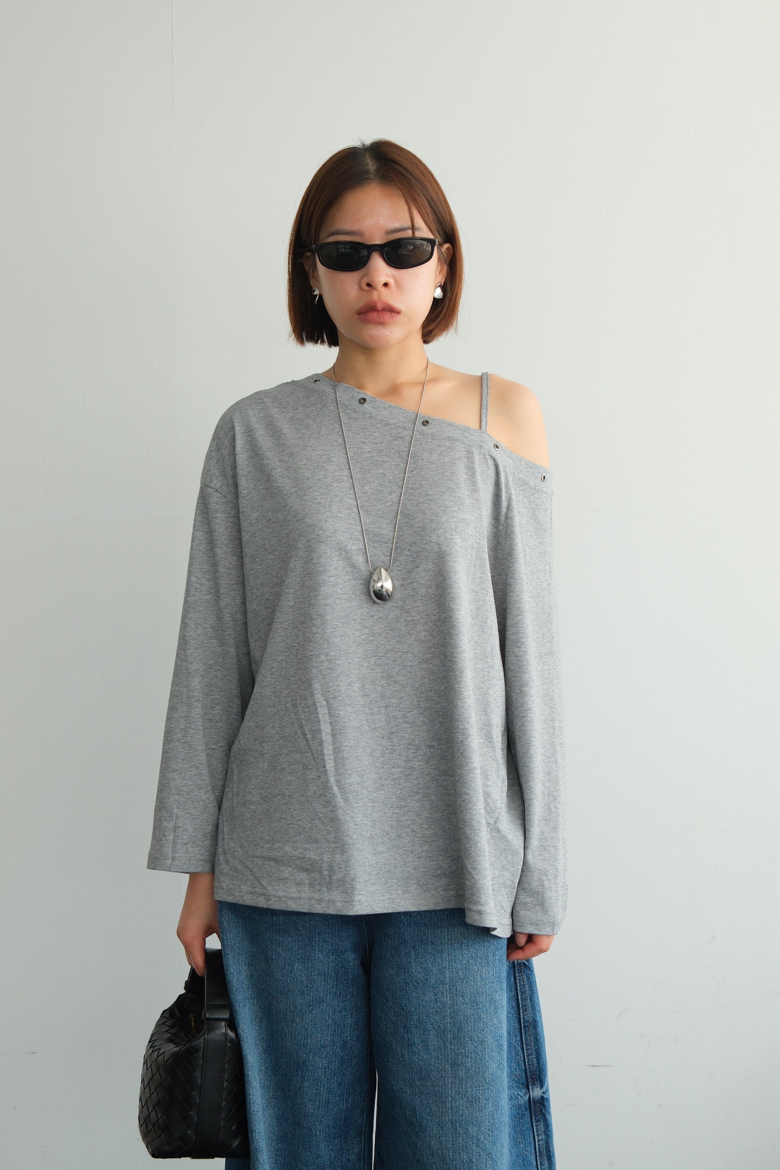 Asymmetric Shoulder Eyelet Top