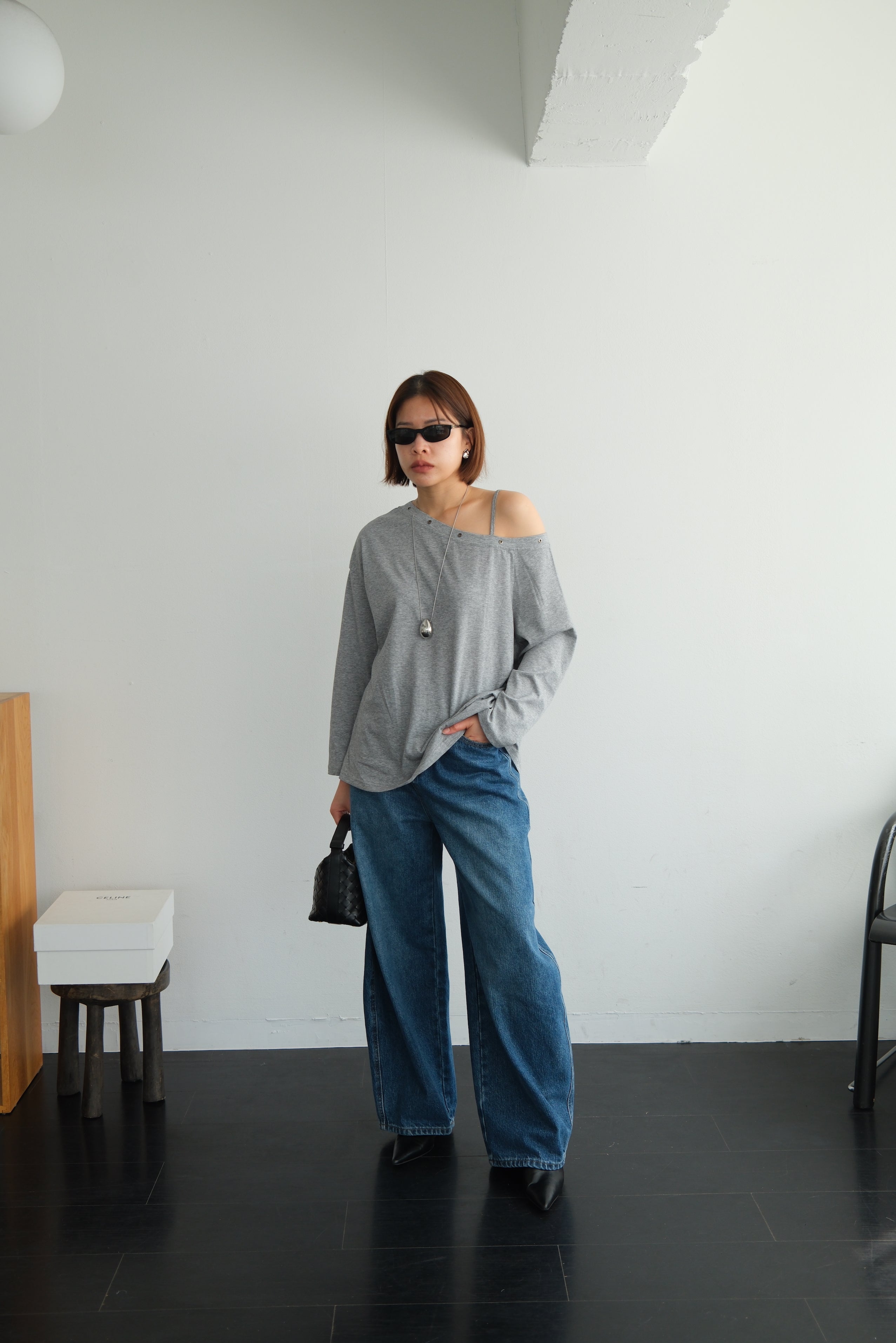 Asymmetric Shoulder Eyelet Top