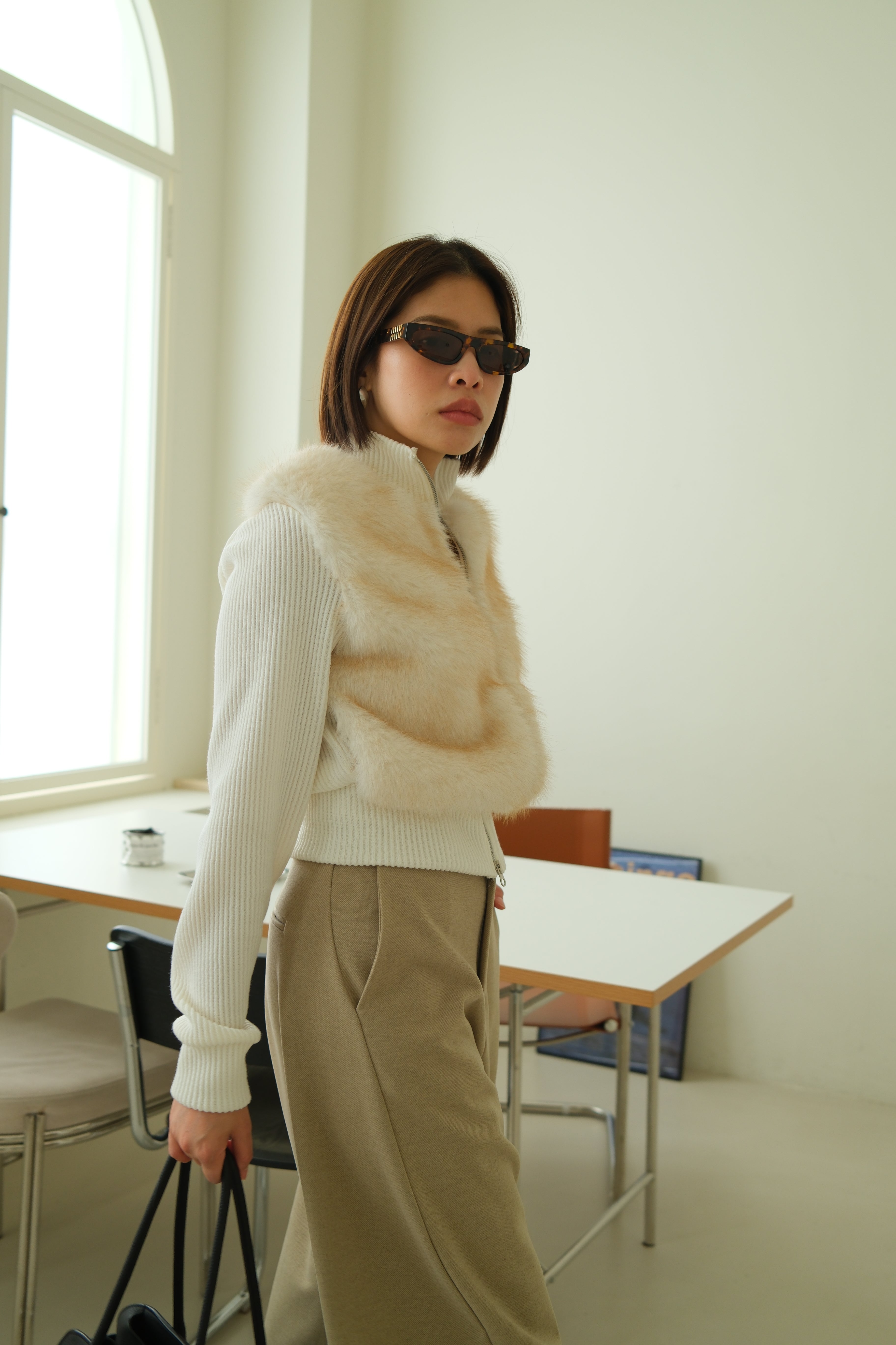 Shaw half faux fur zip up cardigan