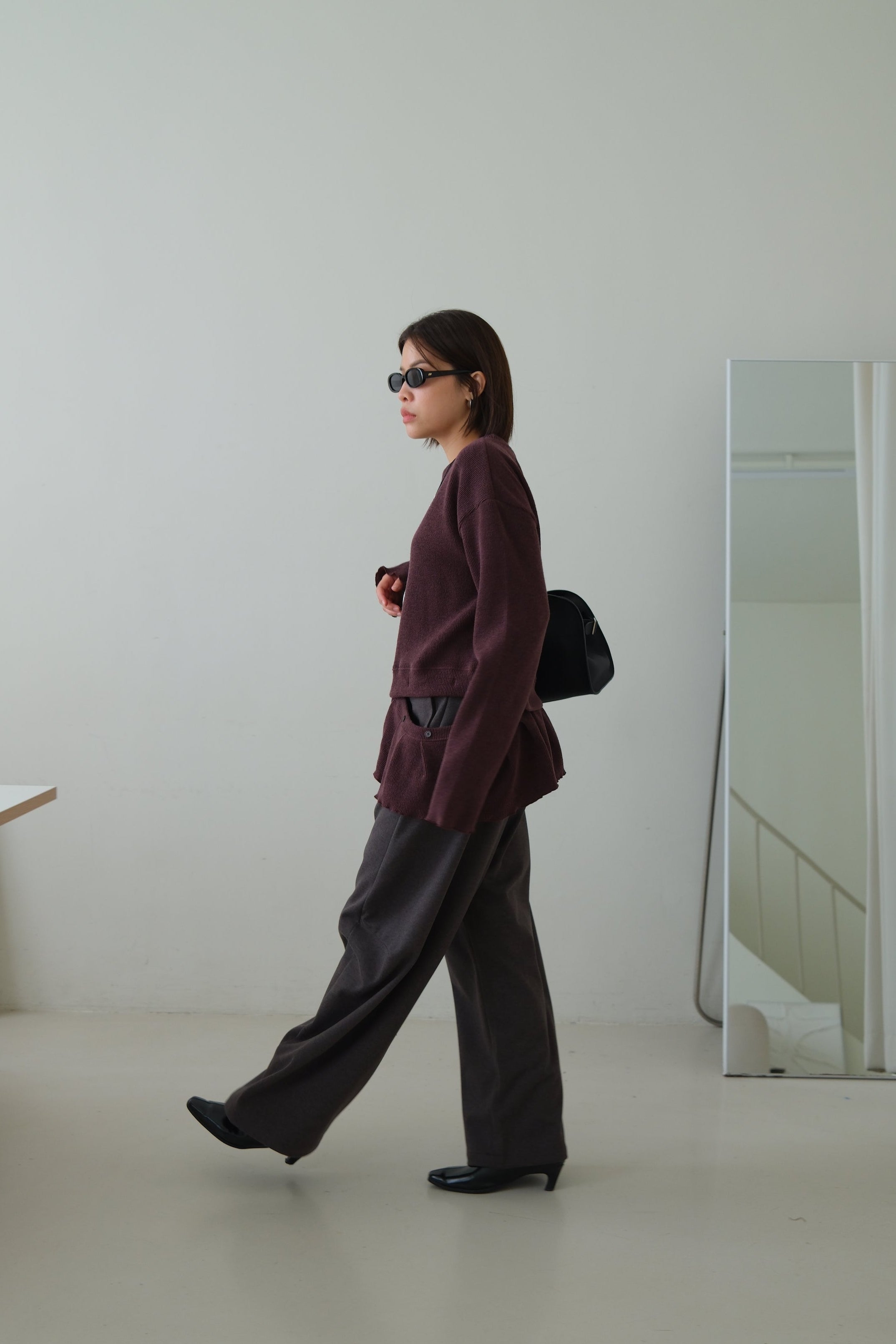 Malty peplum hem knit sweater (Detachable ruffled hem with button)