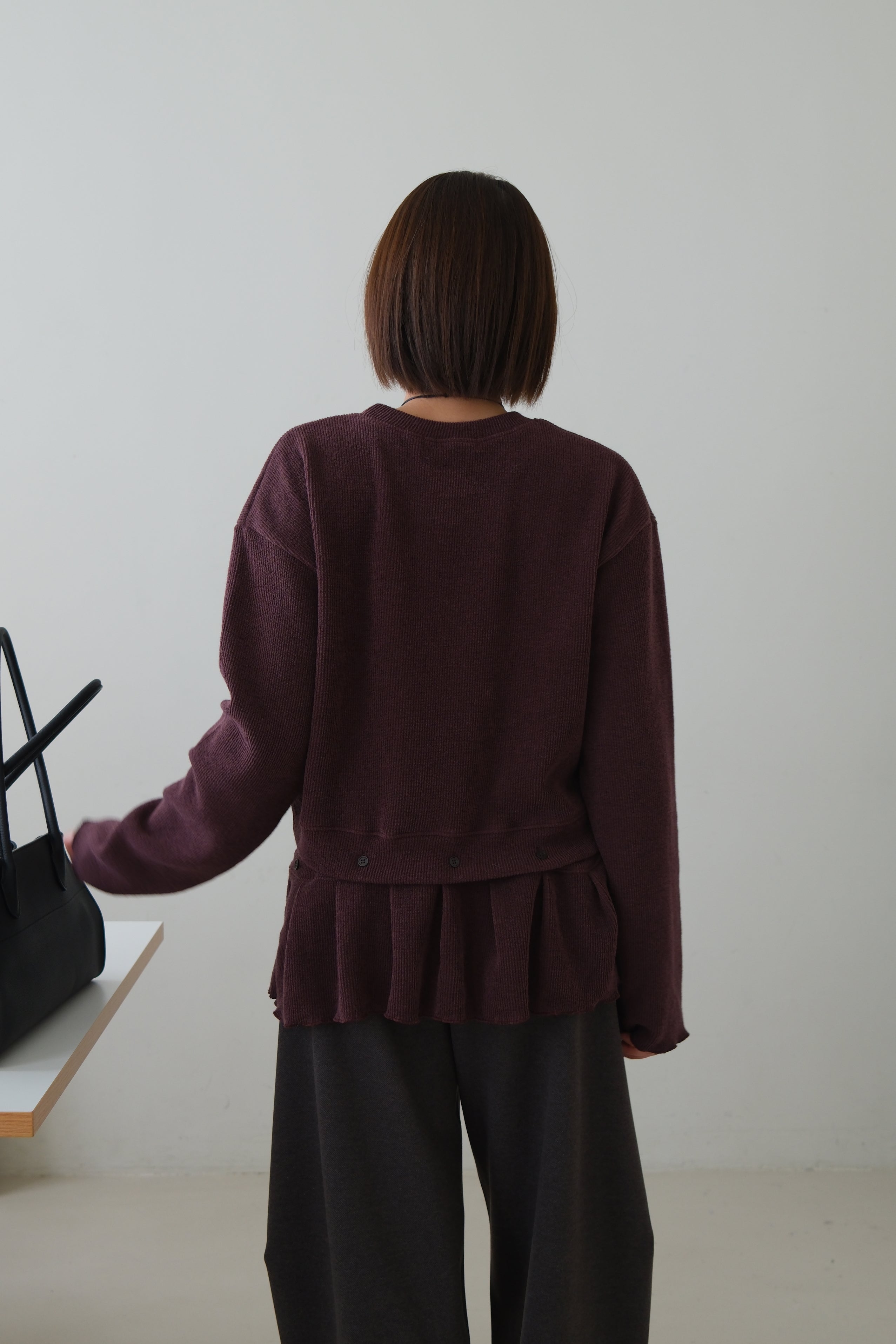 Malty peplum hem knit sweater (Detachable ruffled hem with button)