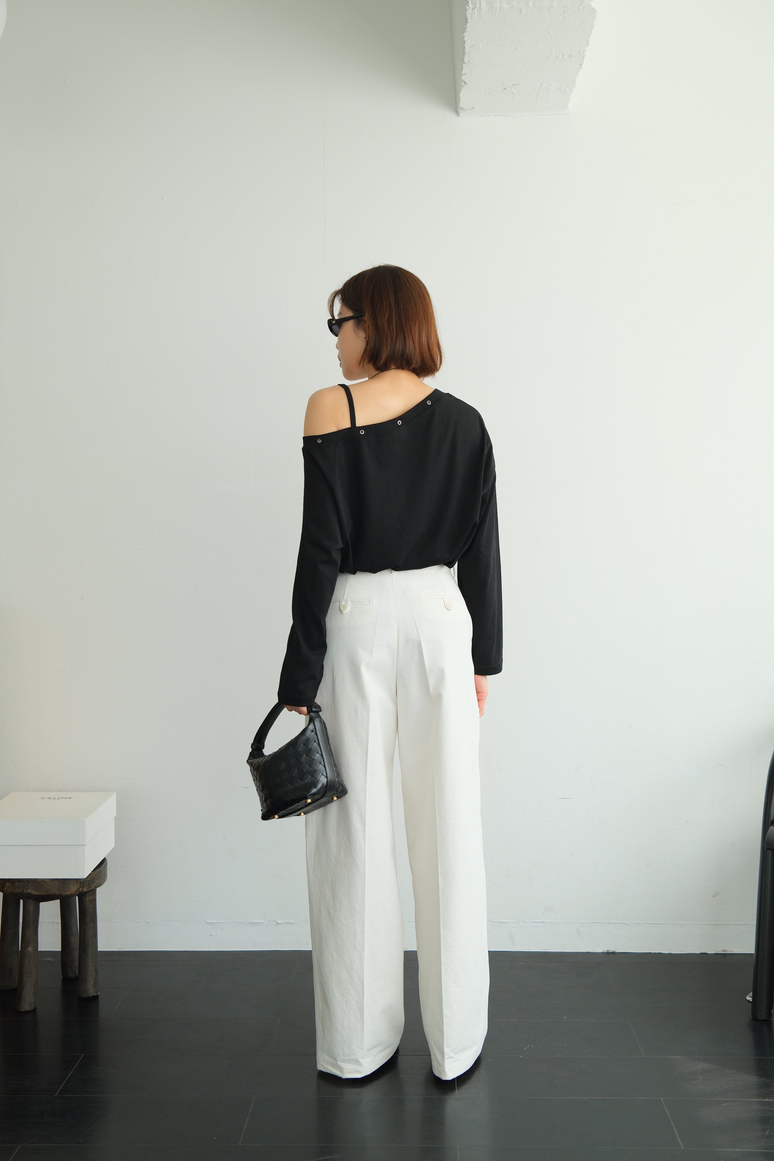 Asymmetric Shoulder Eyelet Top