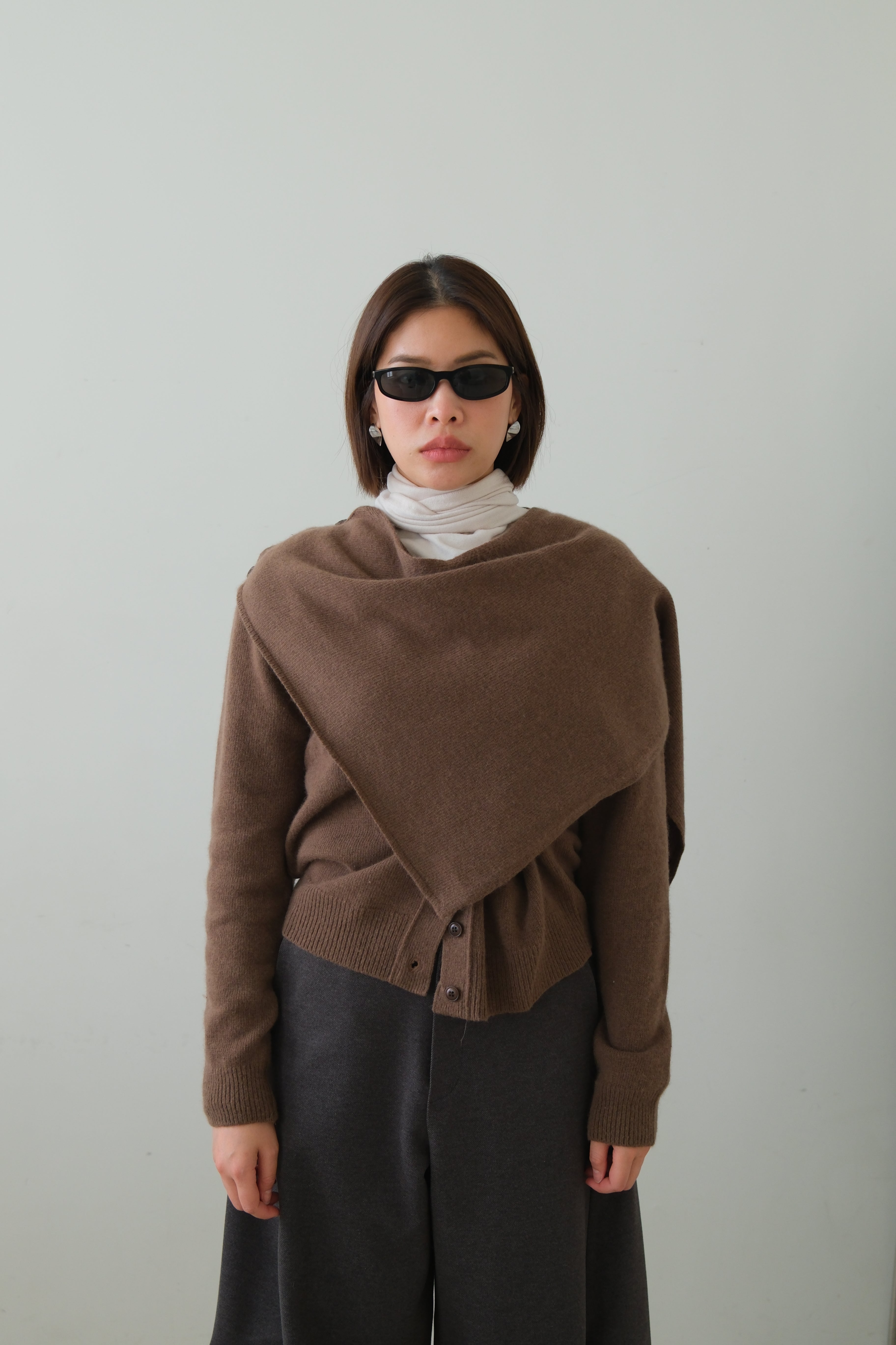 Rac scarf button cardigan (detachable scarf)