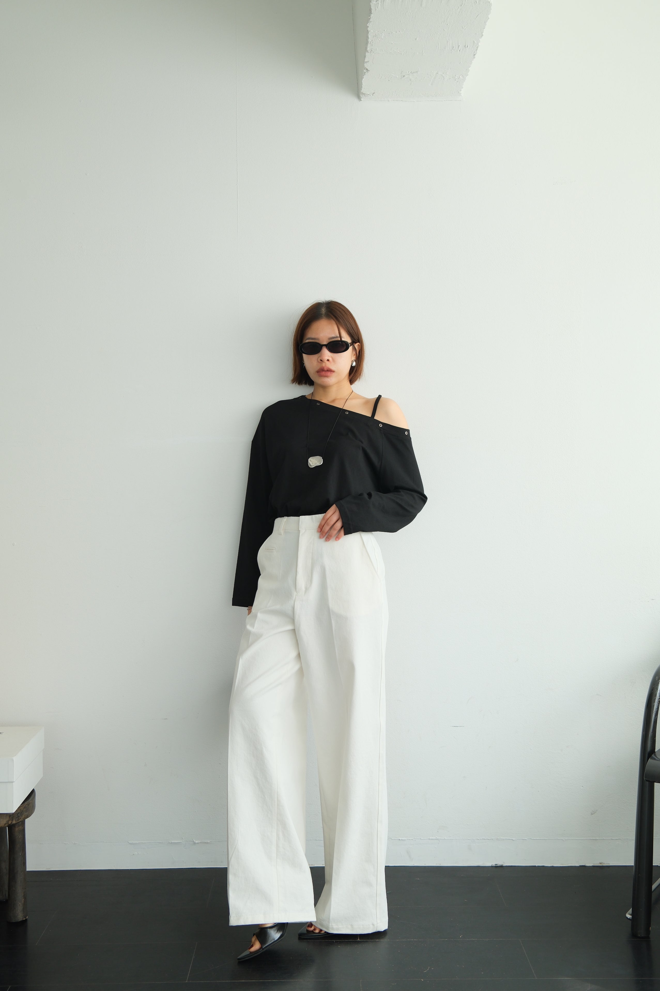 Asymmetric Shoulder Eyelet Top