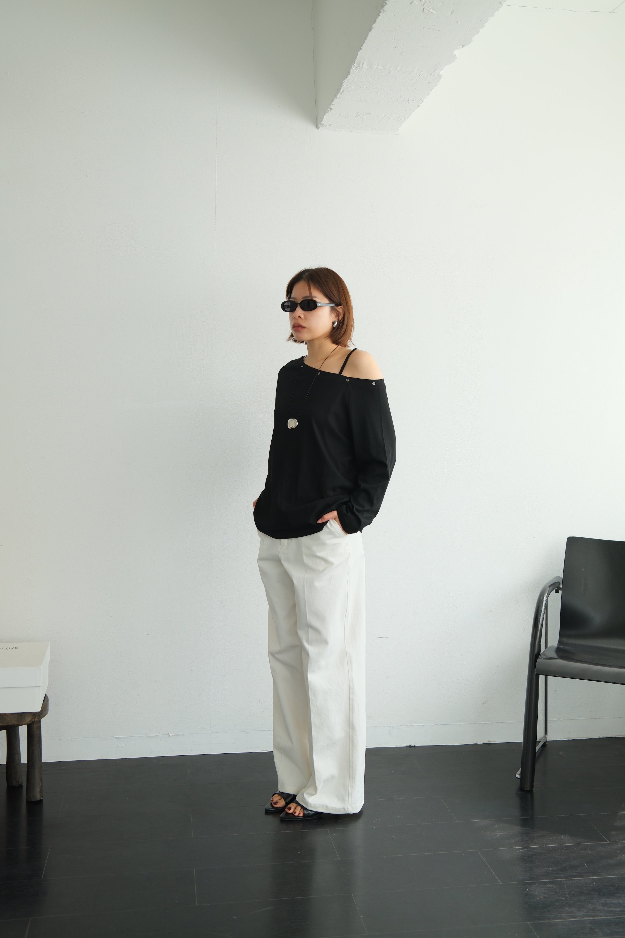 Asymmetric Shoulder Eyelet Top