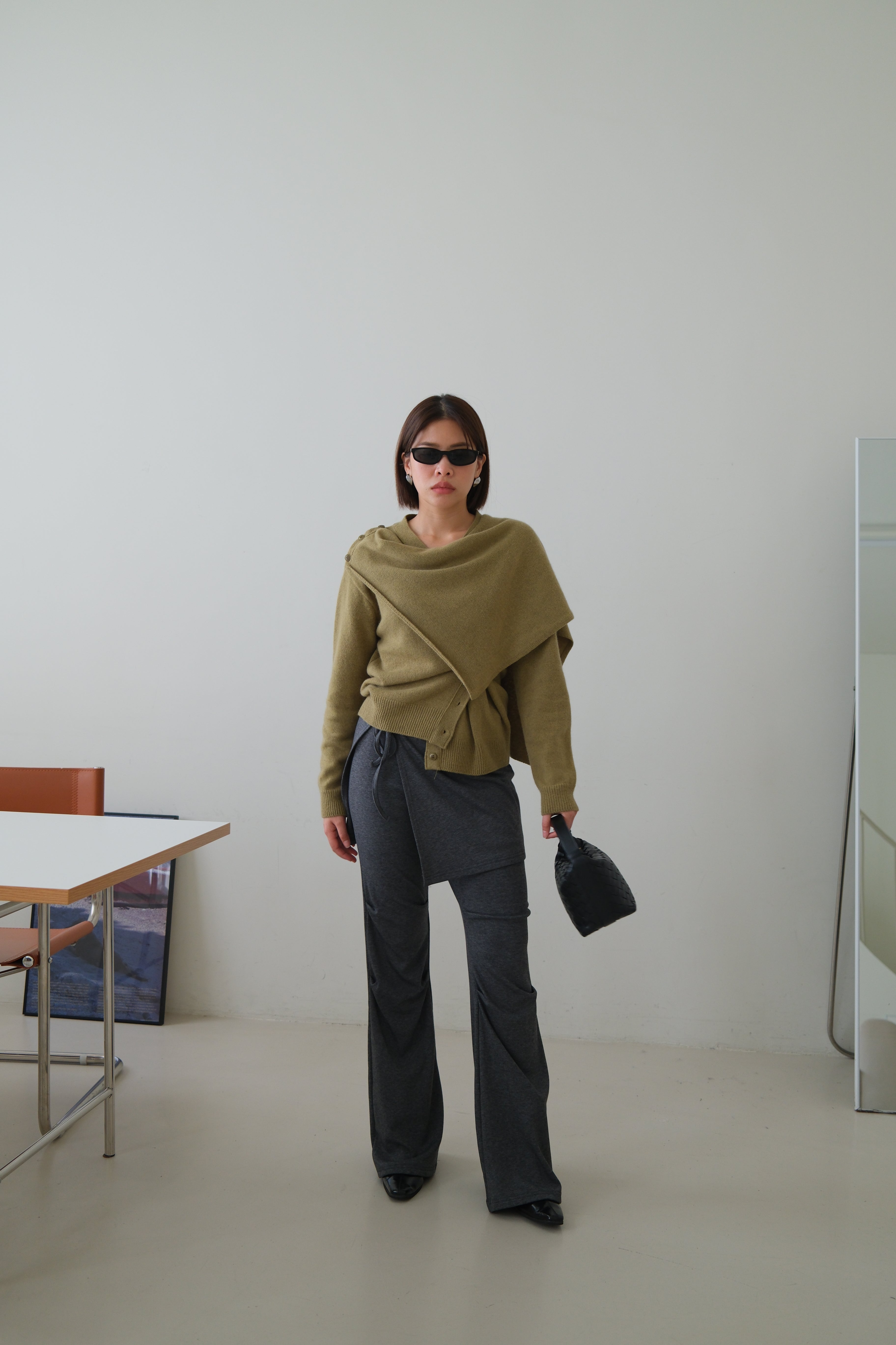 Rac scarf button cardigan (detachable scarf)