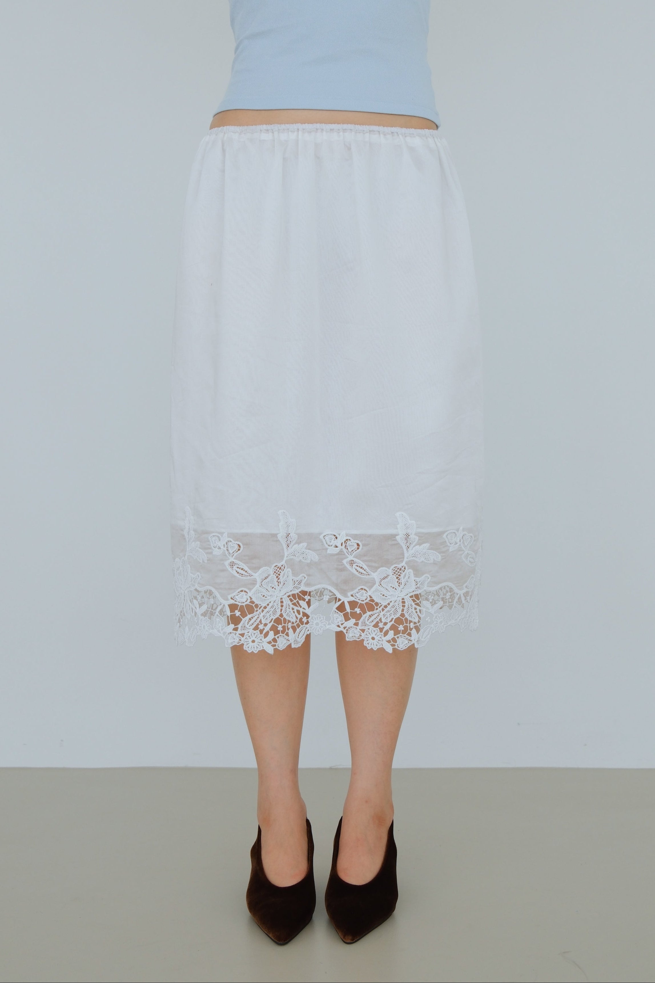 Botanical Lace Hem Midi Skirt