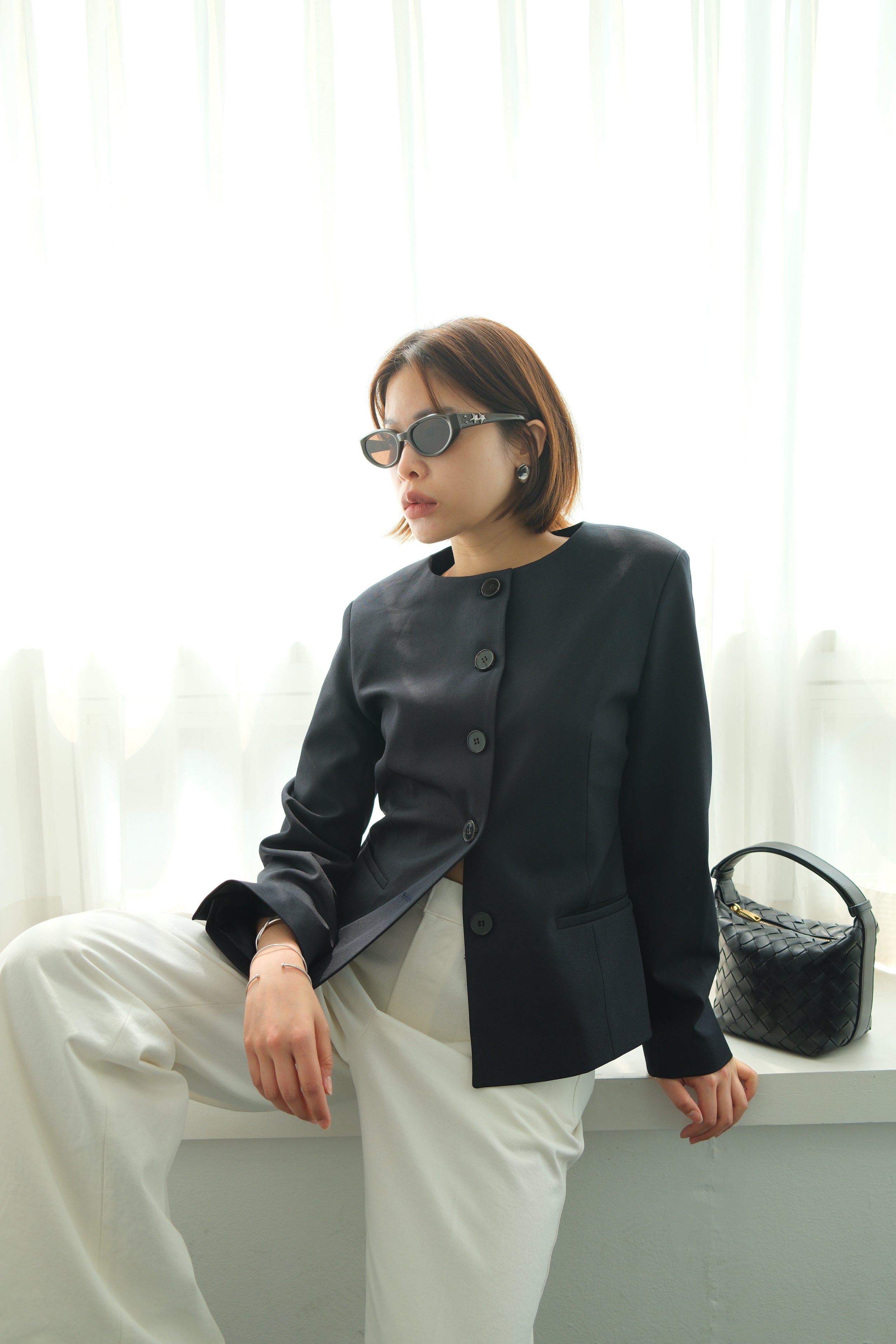 Sculpted Round Neck Blazer