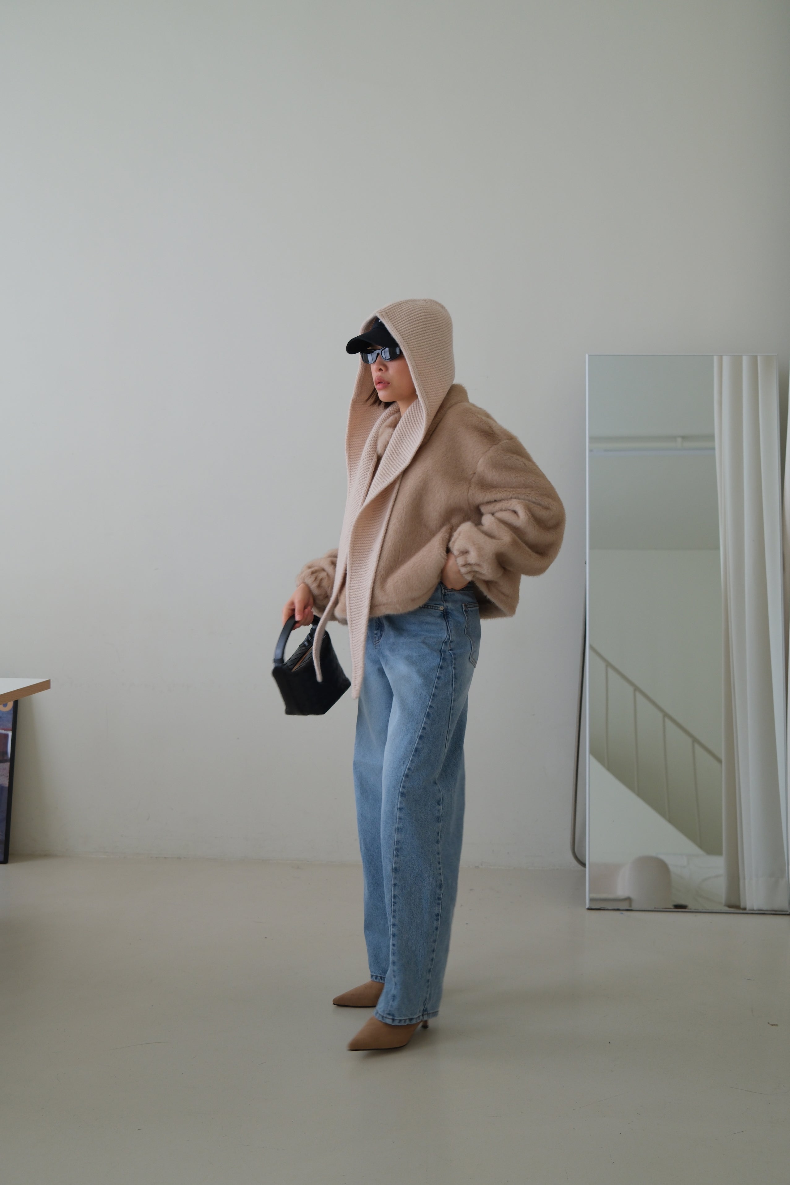 Fluffy faux fur zip up jacket