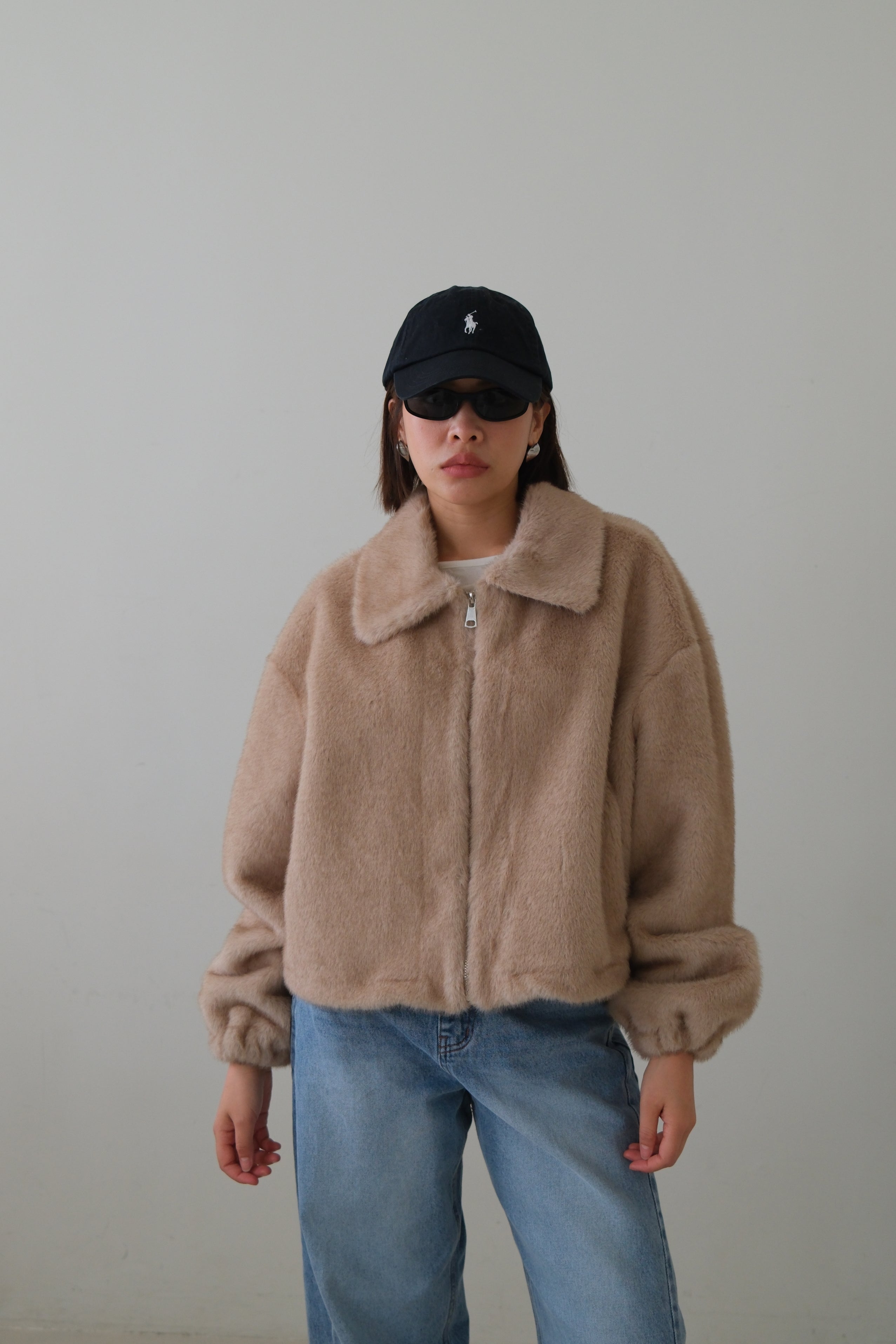 Fluffy faux fur zip up jacket
