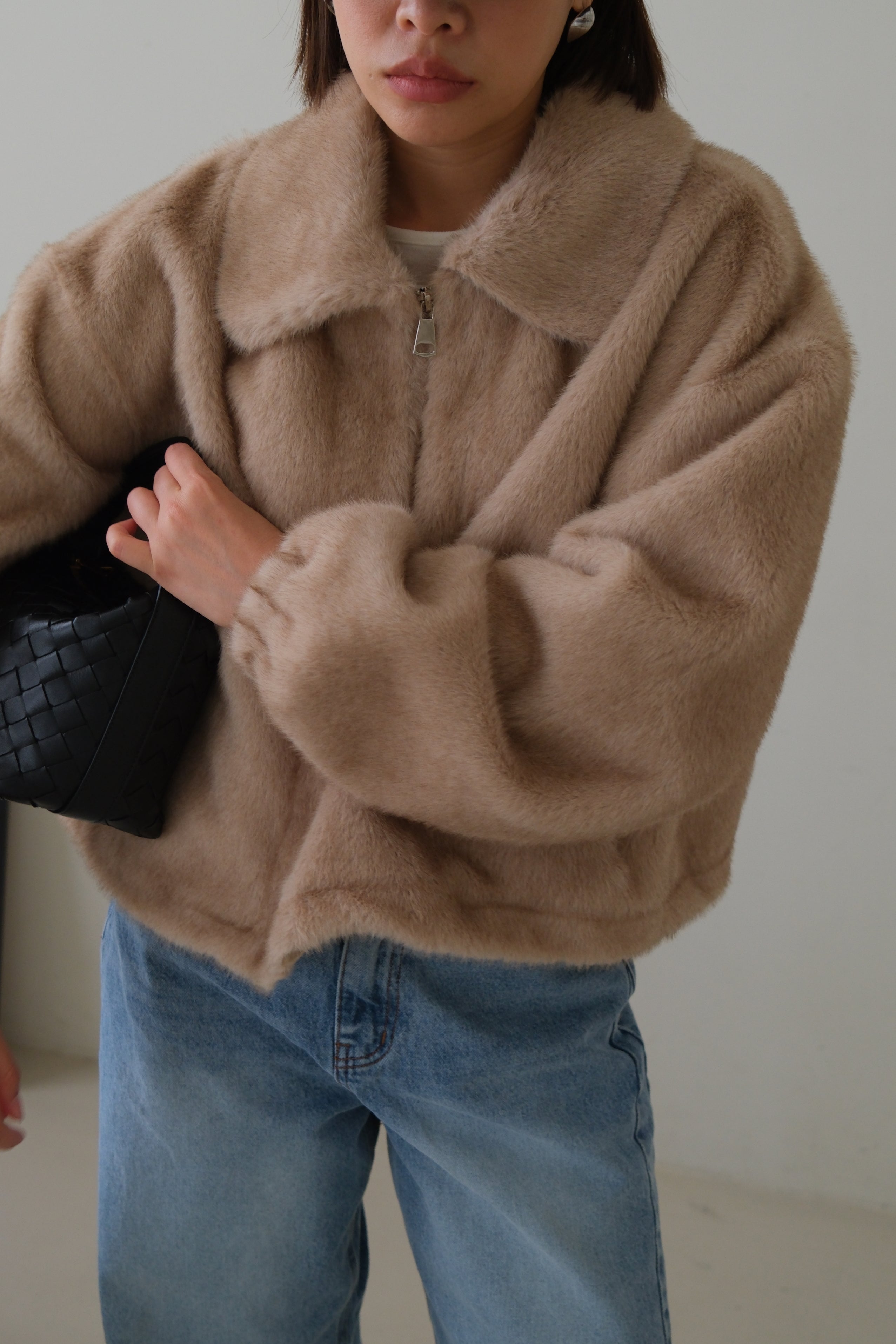 Fluffy faux fur zip up jacket
