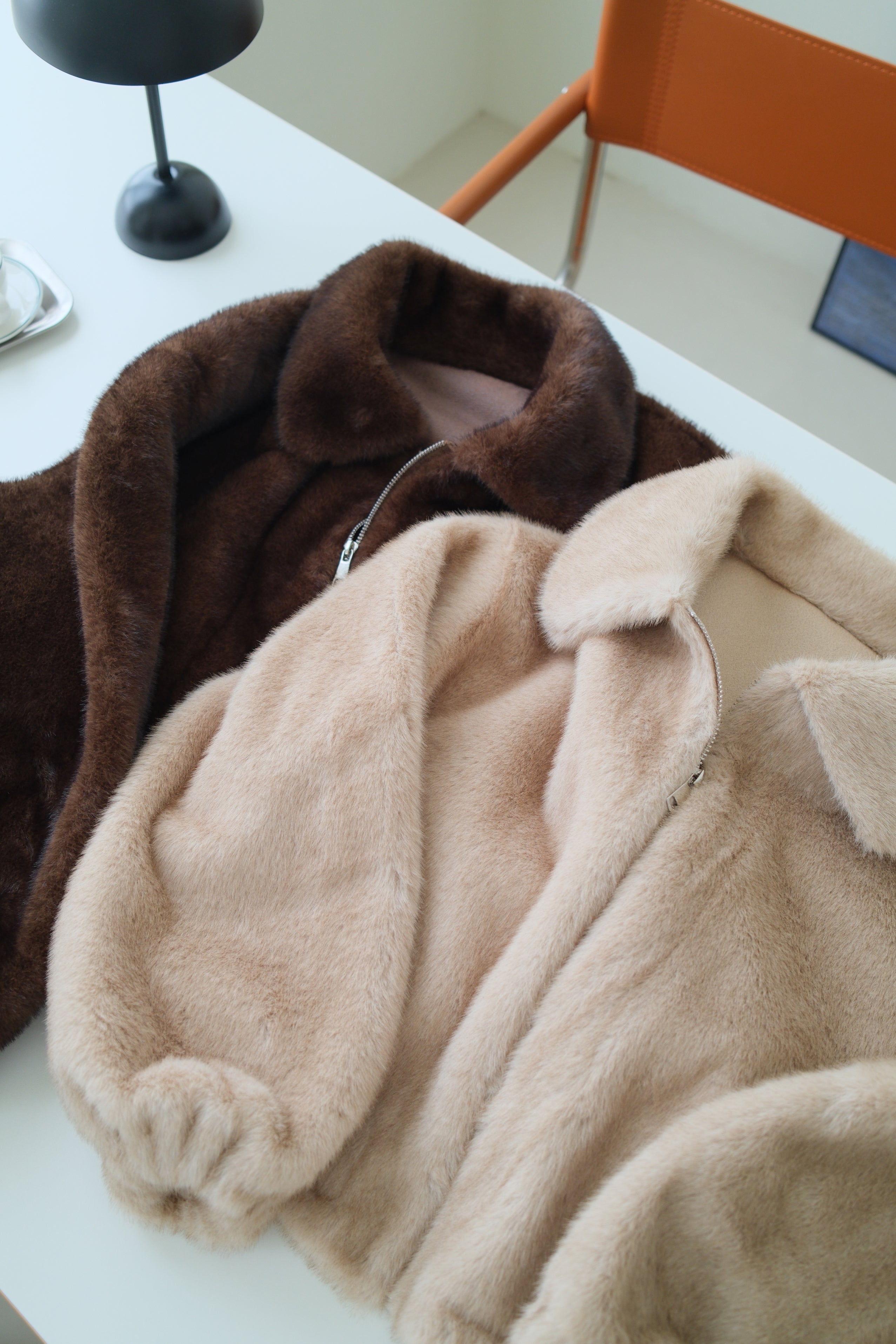 Fluffy faux fur zip up jacket