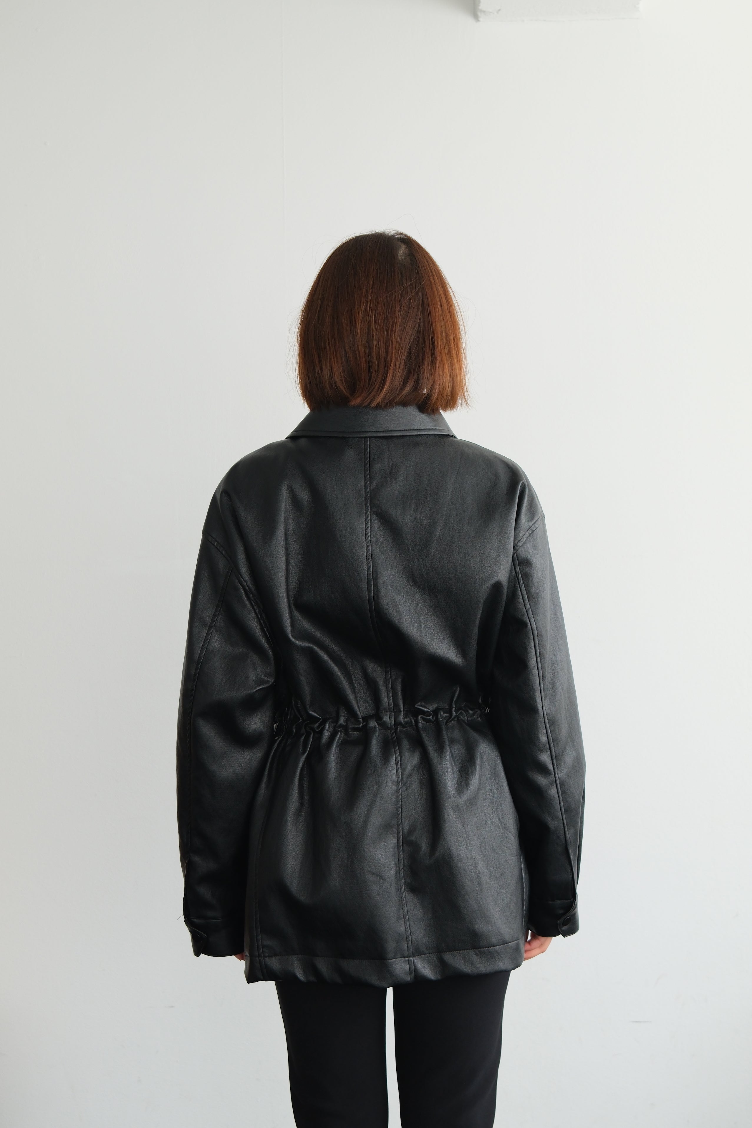 Soft Faux Leather Drawstring Jacket