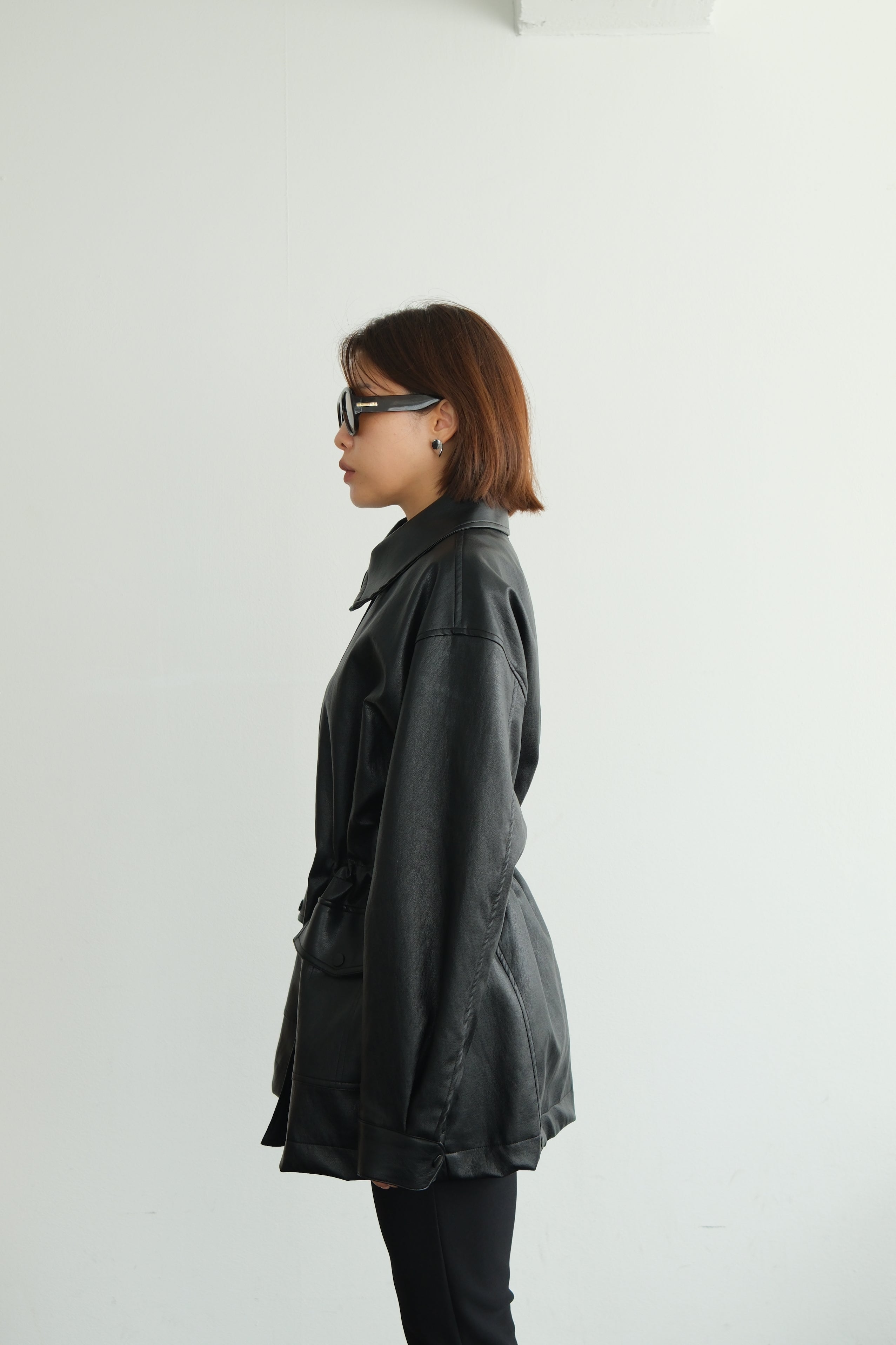 Soft Faux Leather Drawstring Jacket