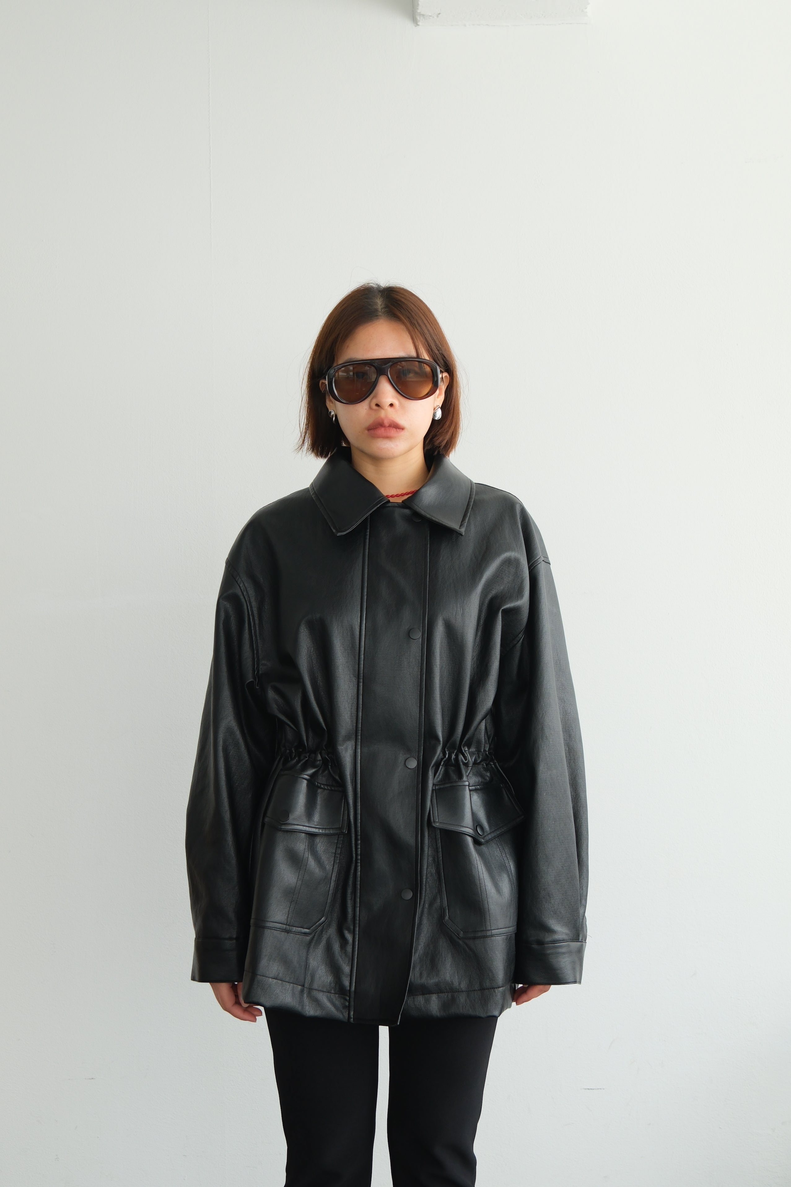 Soft Faux Leather Drawstring Jacket